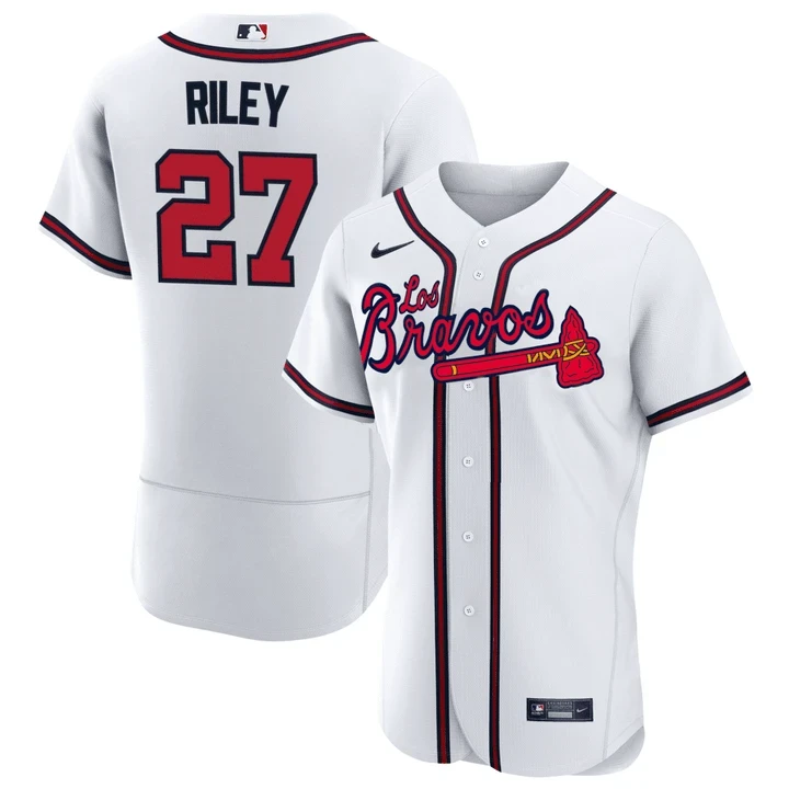 Austin Riley Atlanta Braves Los Bravos White Flex Base Jersey - All Stitched