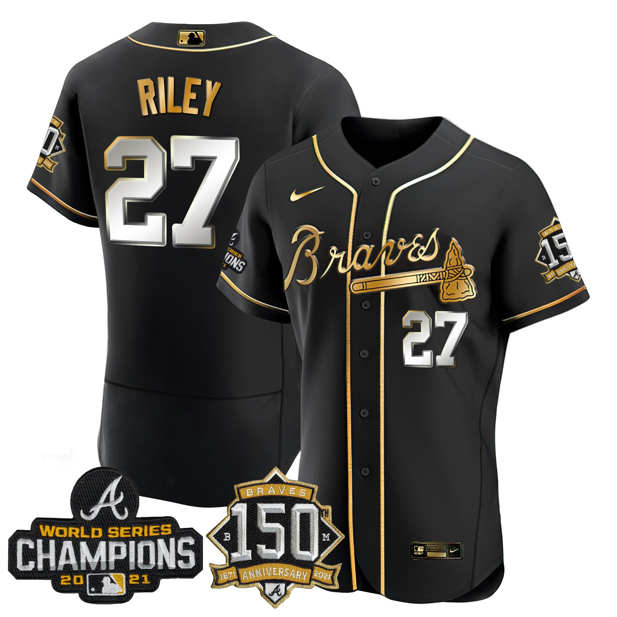 Austin Riley Atlanta Braves World Series Champion Black Gold Flex Base Jersey - All Stitched