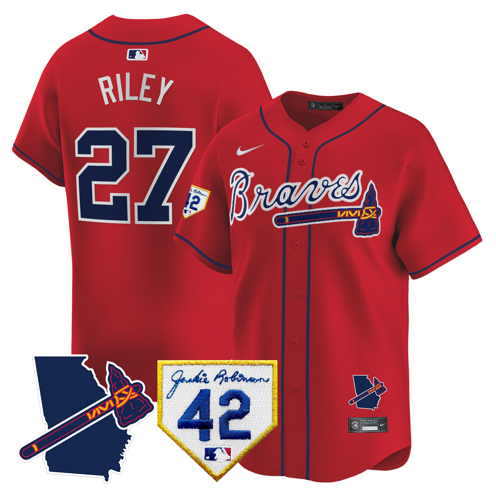 Austin Riley Men's Atlanta Braves 2024 Robinson & Georgia Patch Vapor Premier Limited Red Jersey - All Stitched