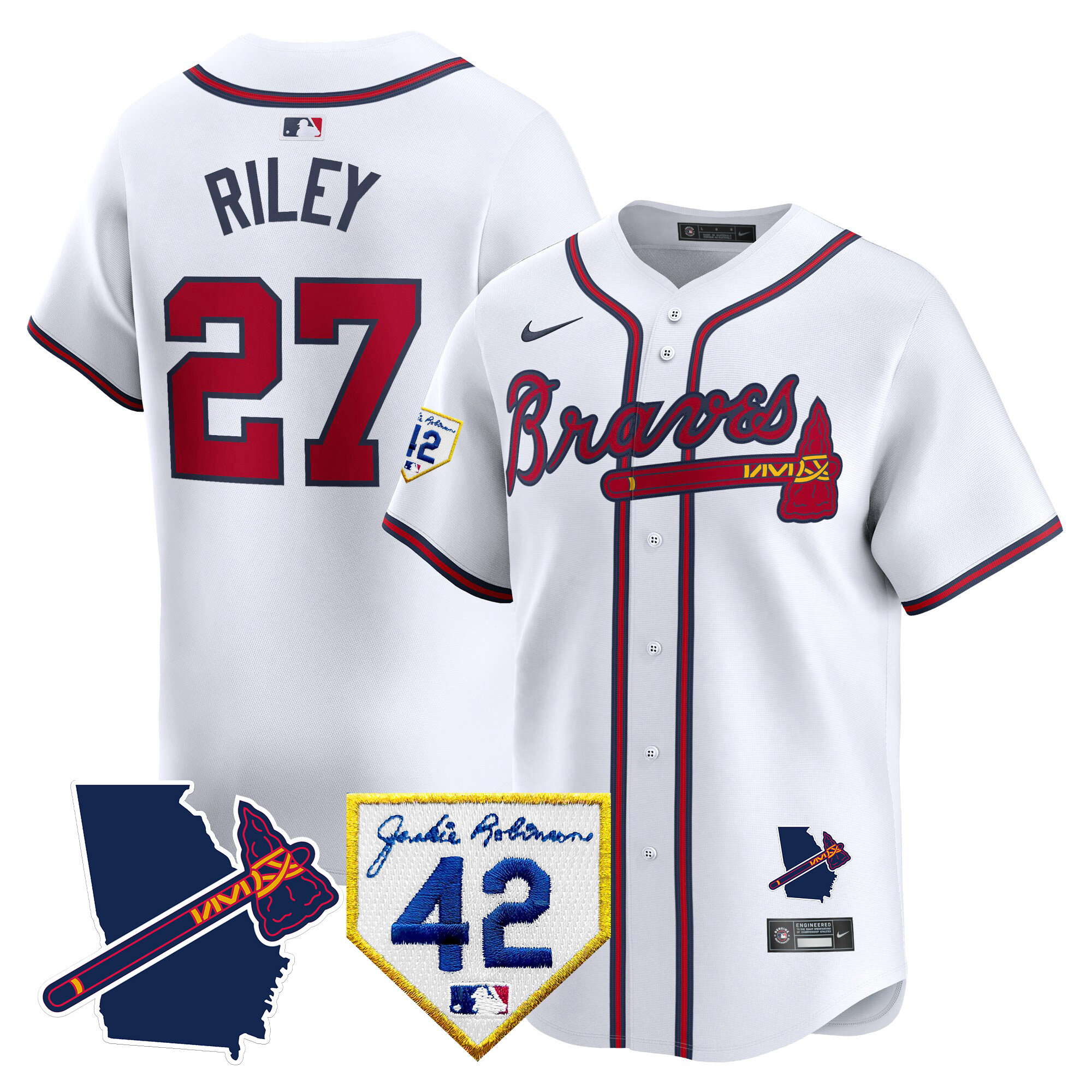 Austin Riley Men's Atlanta Braves 2024 Robinson & Georgia Patch Vapor Premier Limited White Jersey - All Stitched