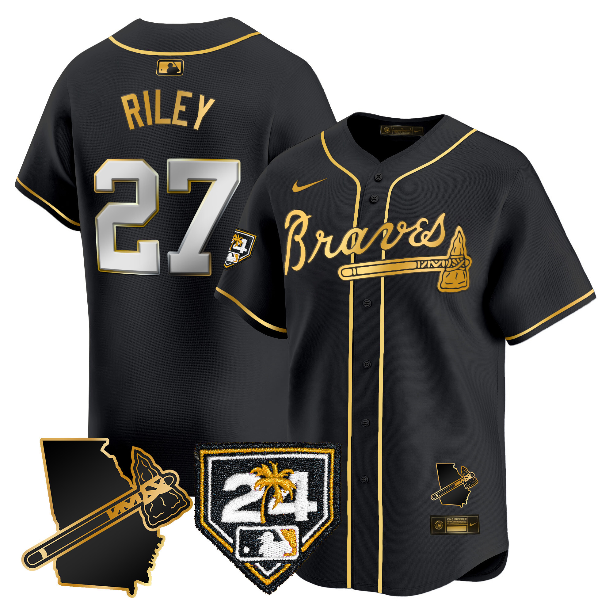 Austin Riley Men's Atlanta Braves 2024 Spring Training & Georgia Patch Vapor Premier Limited Black Gold Jersey - All Stitched