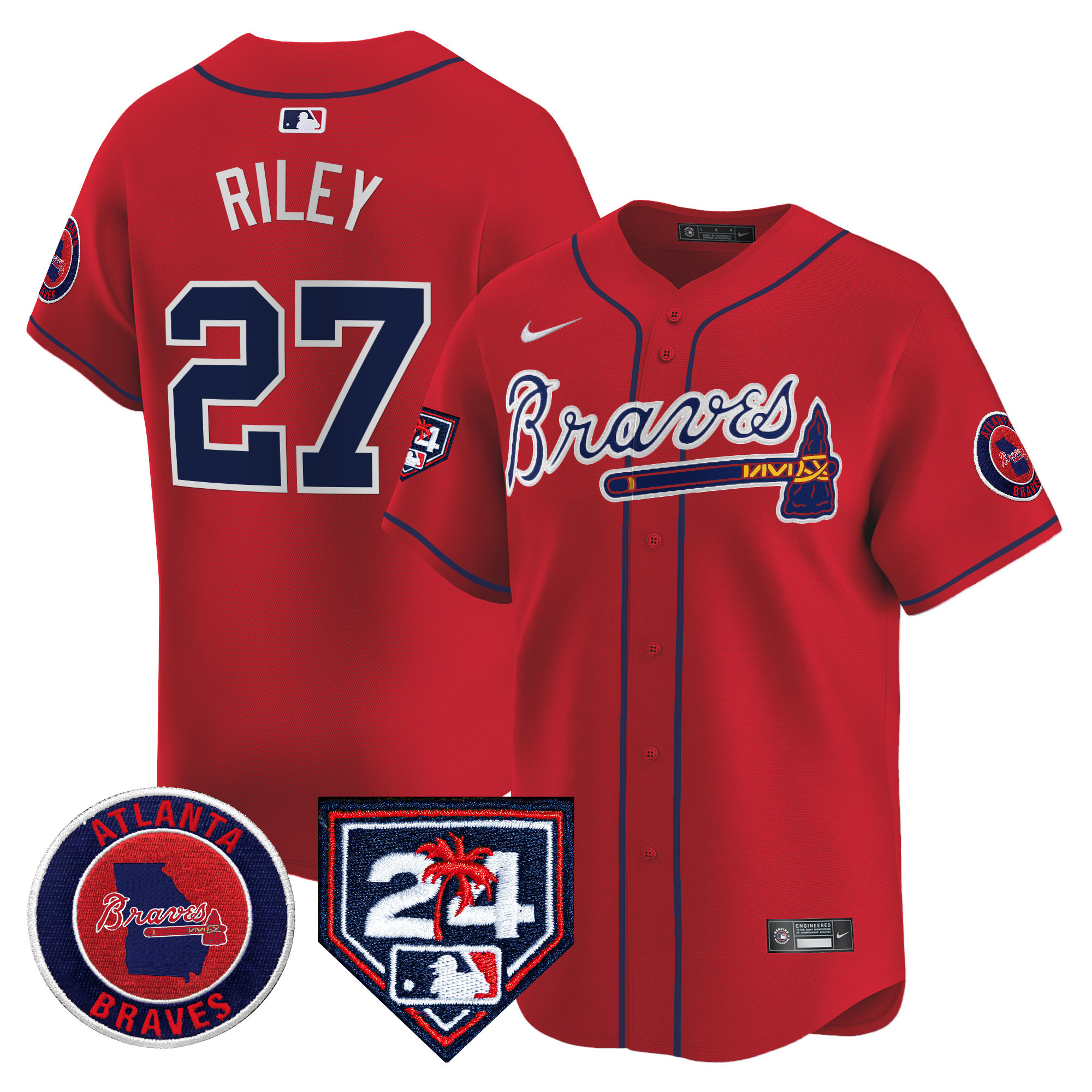 Austin Riley Men's Atlanta Braves 2024 Spring Training Patch Vapor Premier Limited Red Jersey - All Stitched