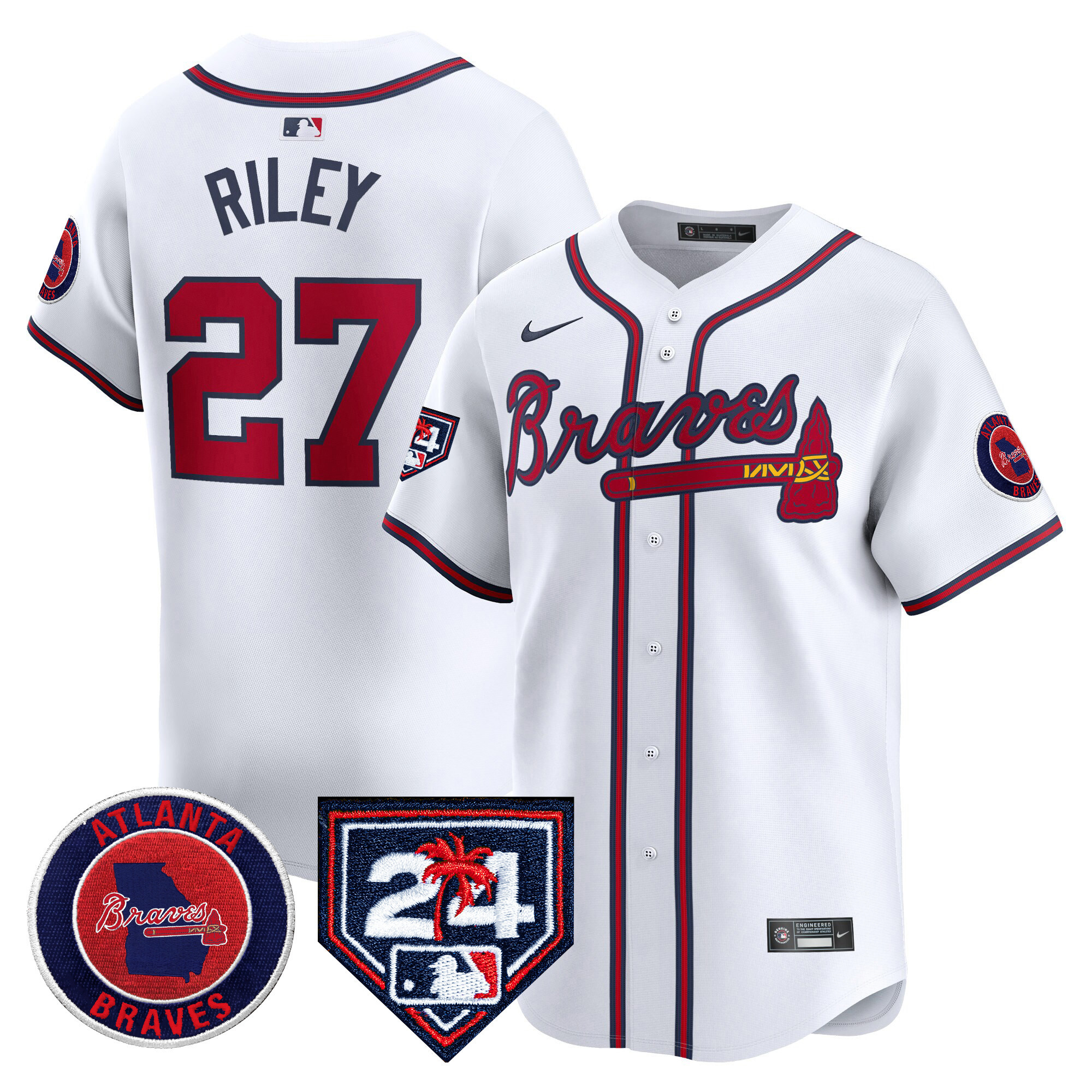 Austin Riley Men's Atlanta Braves 2024 Spring Training Patch Vapor Premier Limited White Jersey - All Stitched