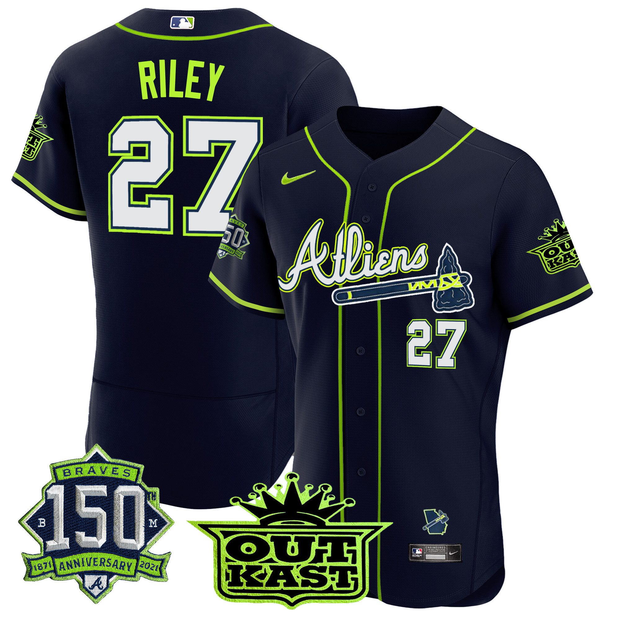 Austin Riley Men's Atlanta Braves Atliens 150th Anniversary Patch Flex Base Jersey - All Stitched