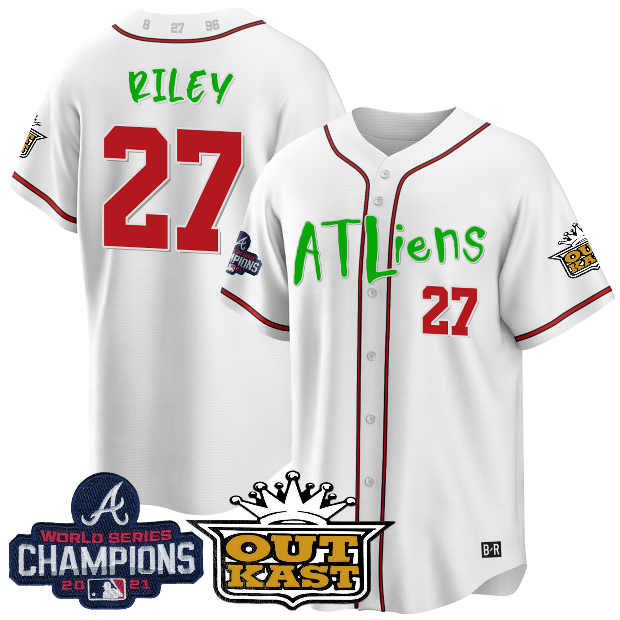 Austin Riley Men's Atlanta Braves Atliens Champions Cool Base White Jersey - All Stitched