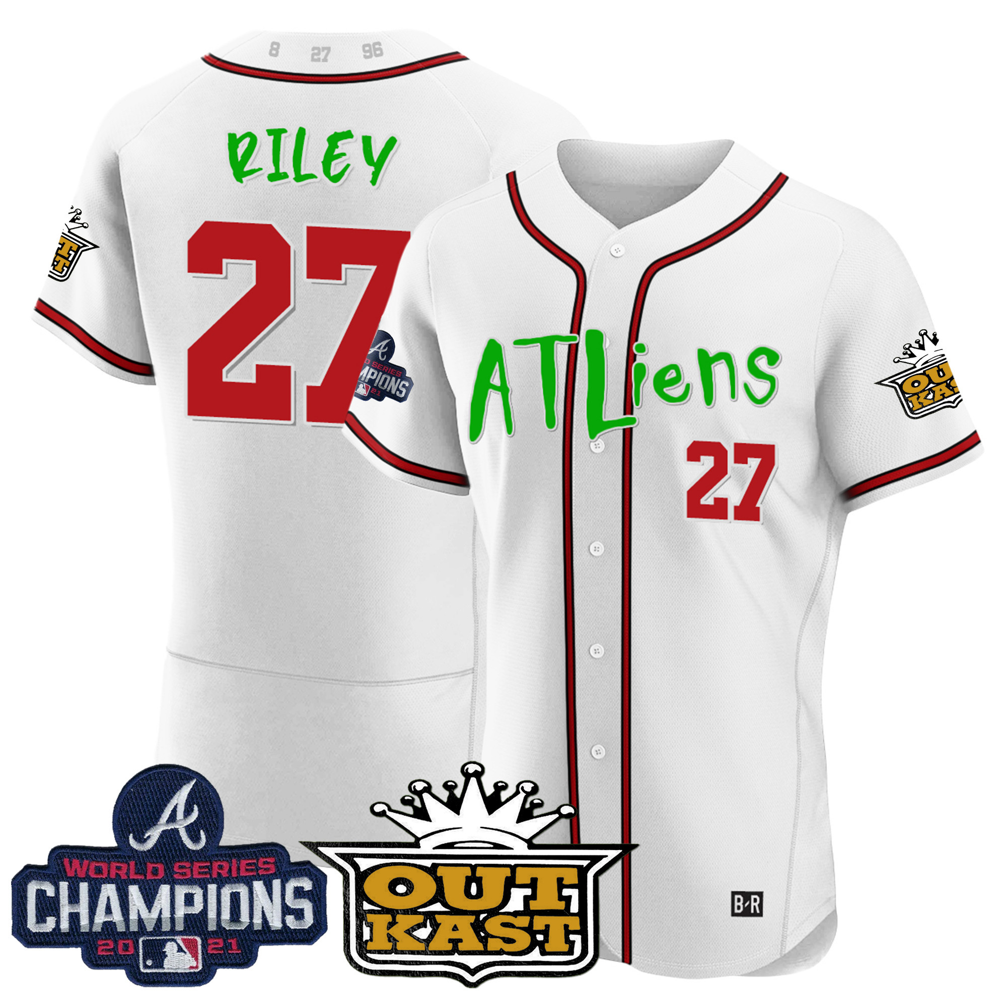Austin Riley Men's Atlanta Braves Atliens Champions Flex Base White Jersey - All Stitched