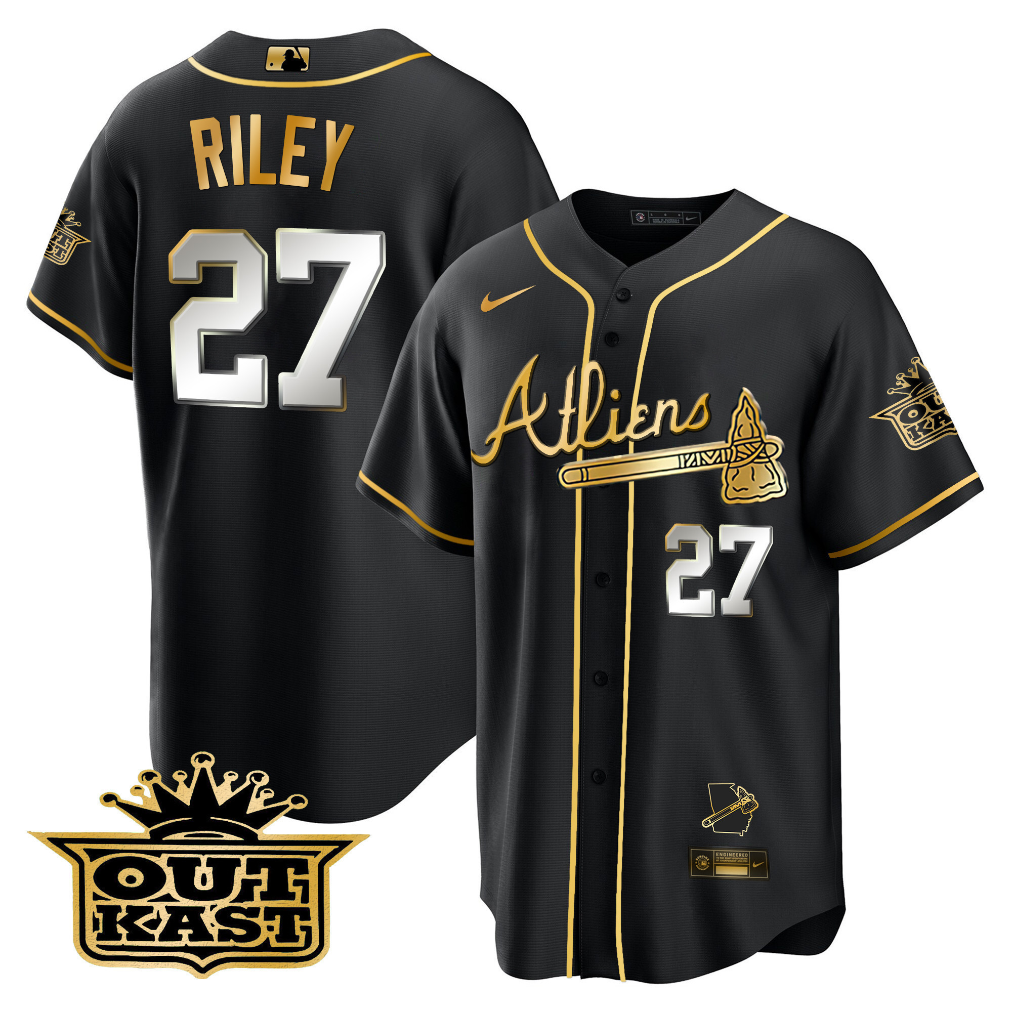 Austin Riley Men's Atlanta Braves Atliens Cool Base V2 Black Limited Jersey - All Stitched