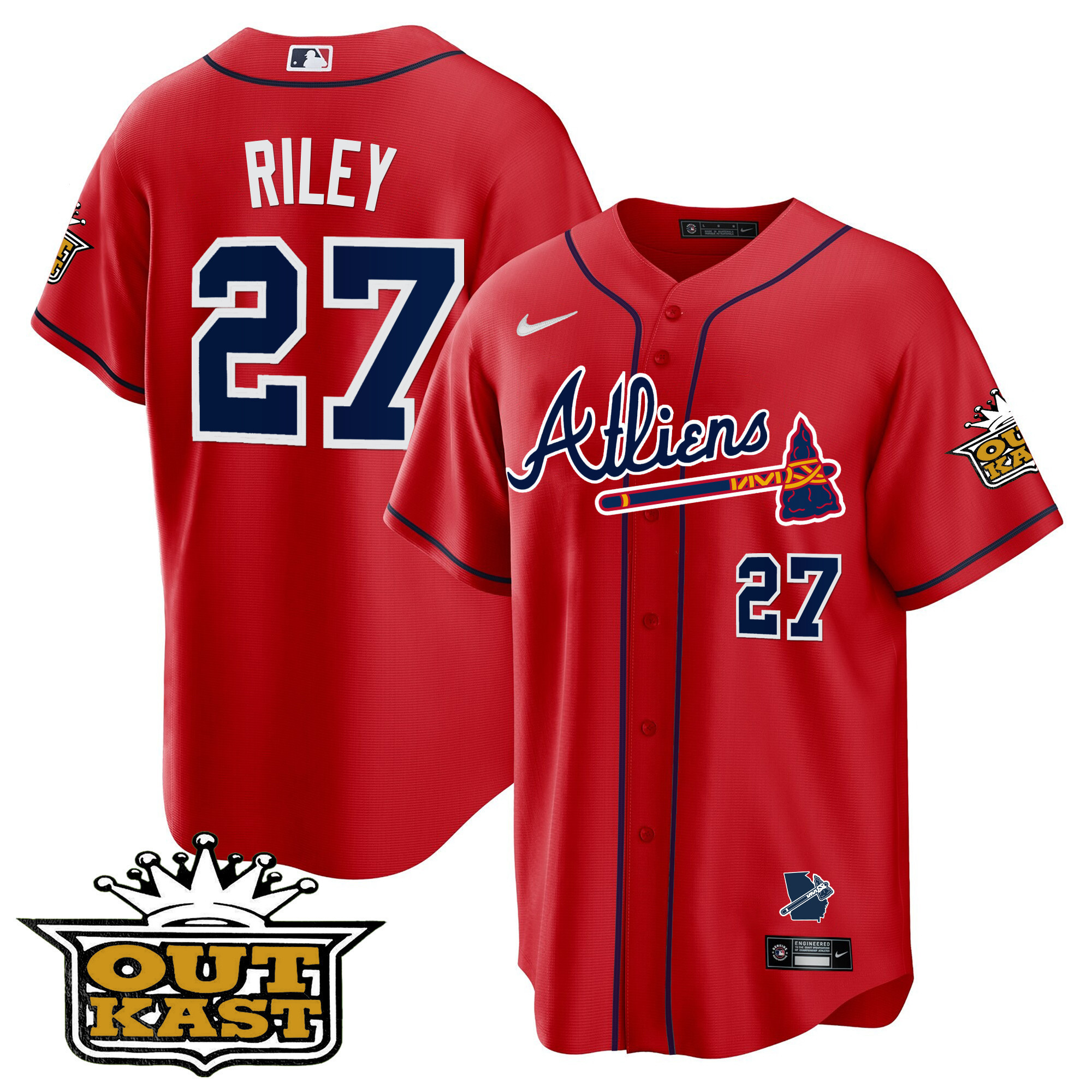 Austin Riley Men's Atlanta Braves Atliens Cool Base V2 Red Jersey - All Stitched