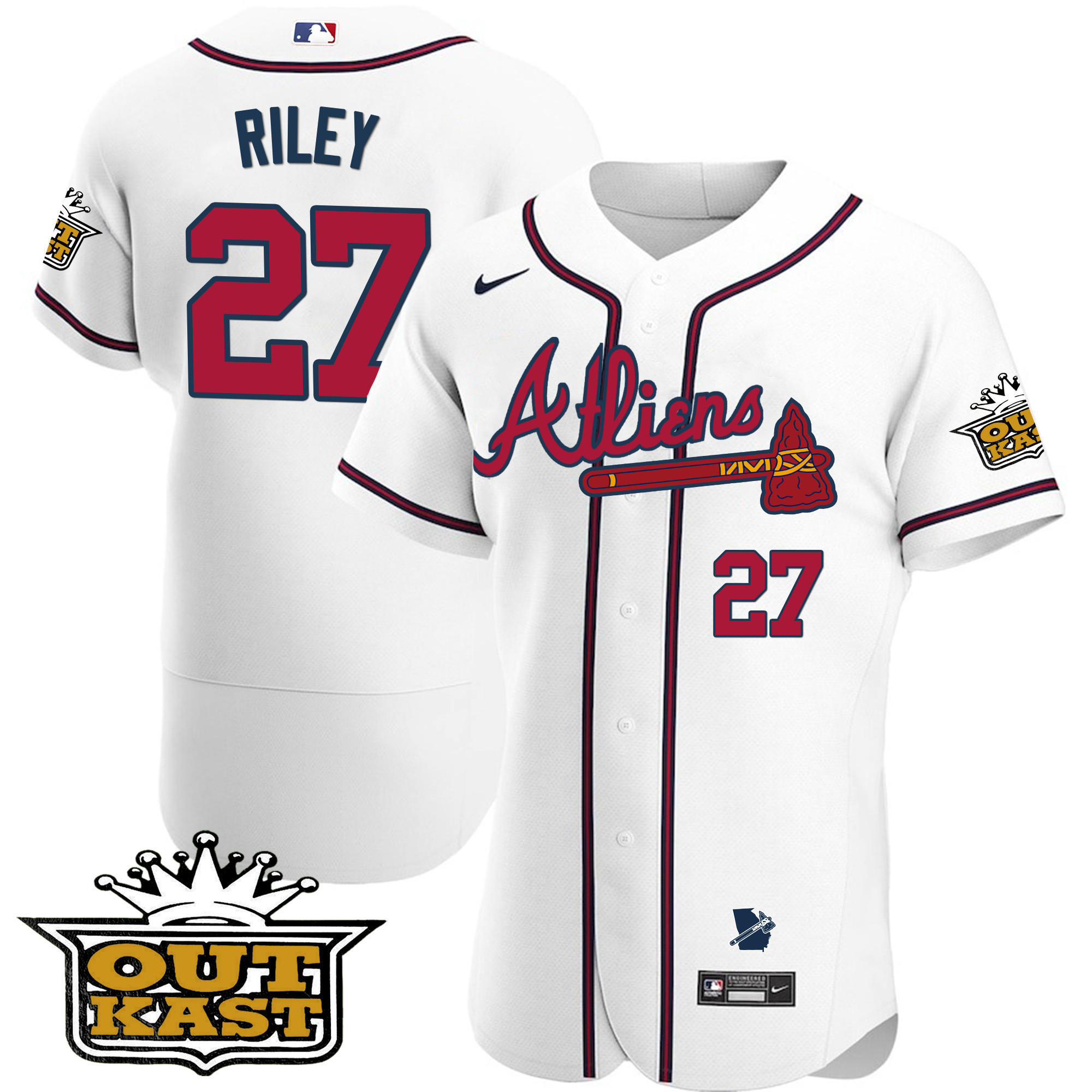 Austin Riley Men's Atlanta Braves Atliens Flex Base V2 White Jersey - All Stitched