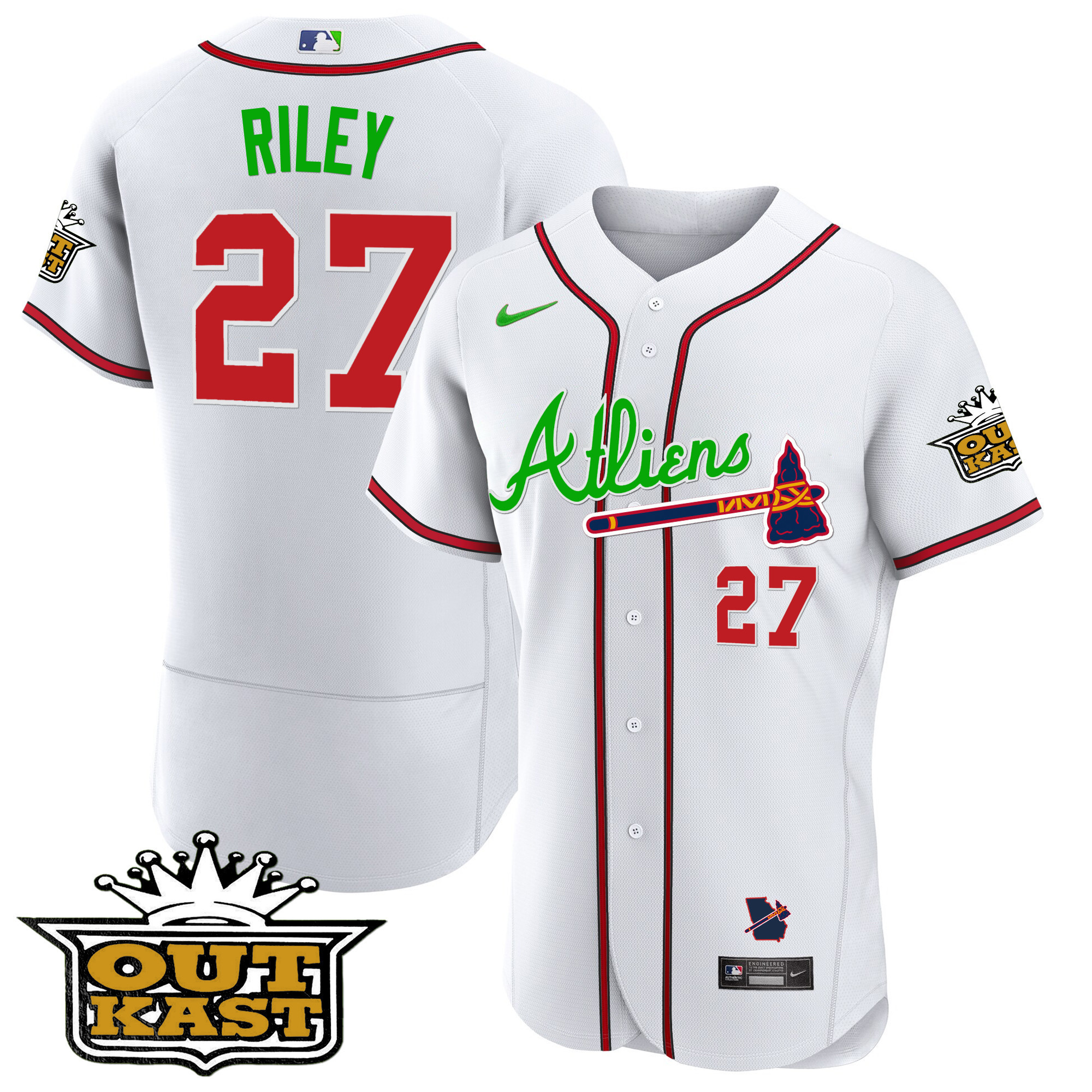 Austin Riley Men's Atlanta Braves Atliens Flex Base V4 White Jersey - All Stitched