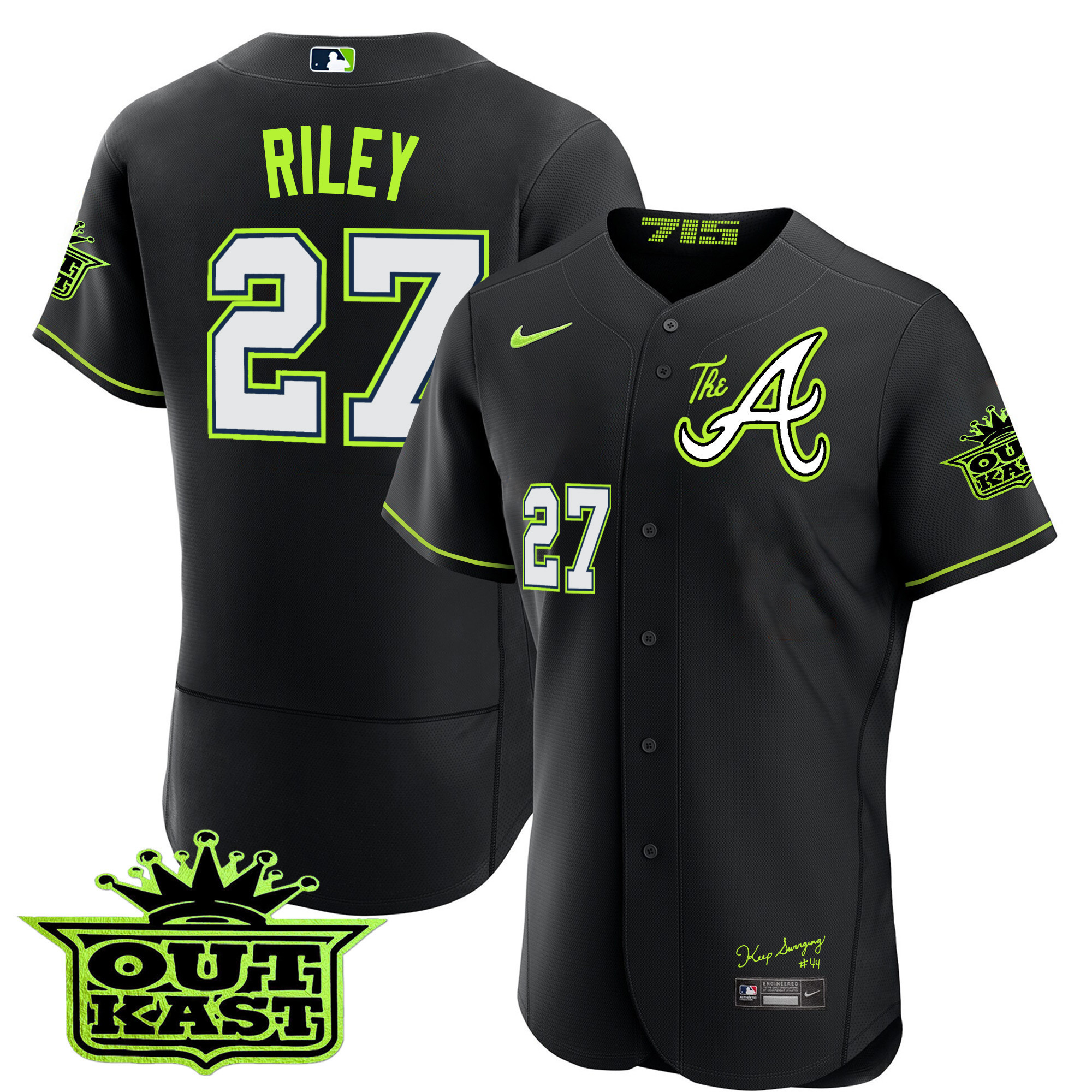 Austin Riley Men's Atlanta Braves Atliens The A Flex Base Black Jersey - All Stitched