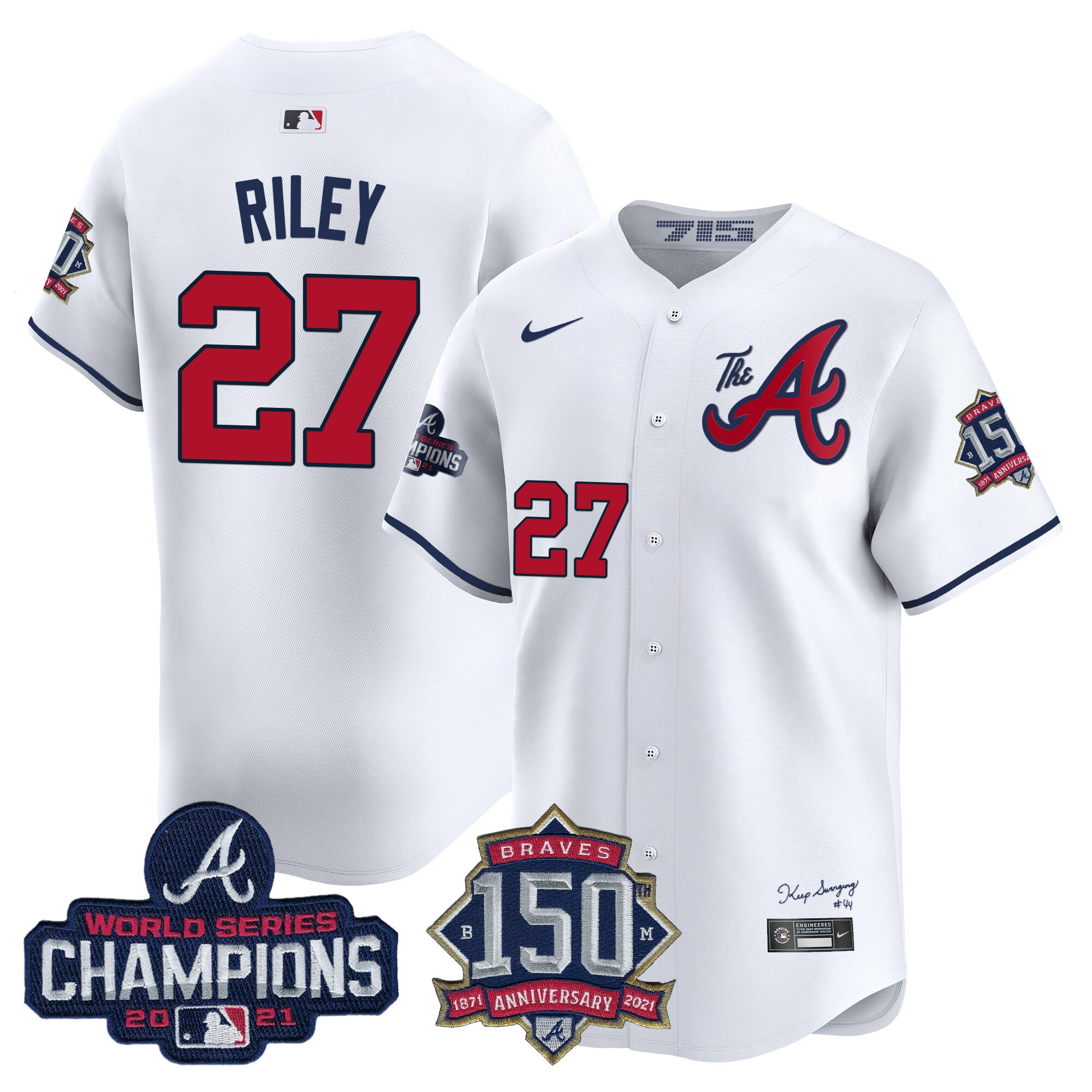 Austin Riley Men's Atlanta Braves Champions & 150th Patch Vapor Premier Limited White Jersey - All Stitched