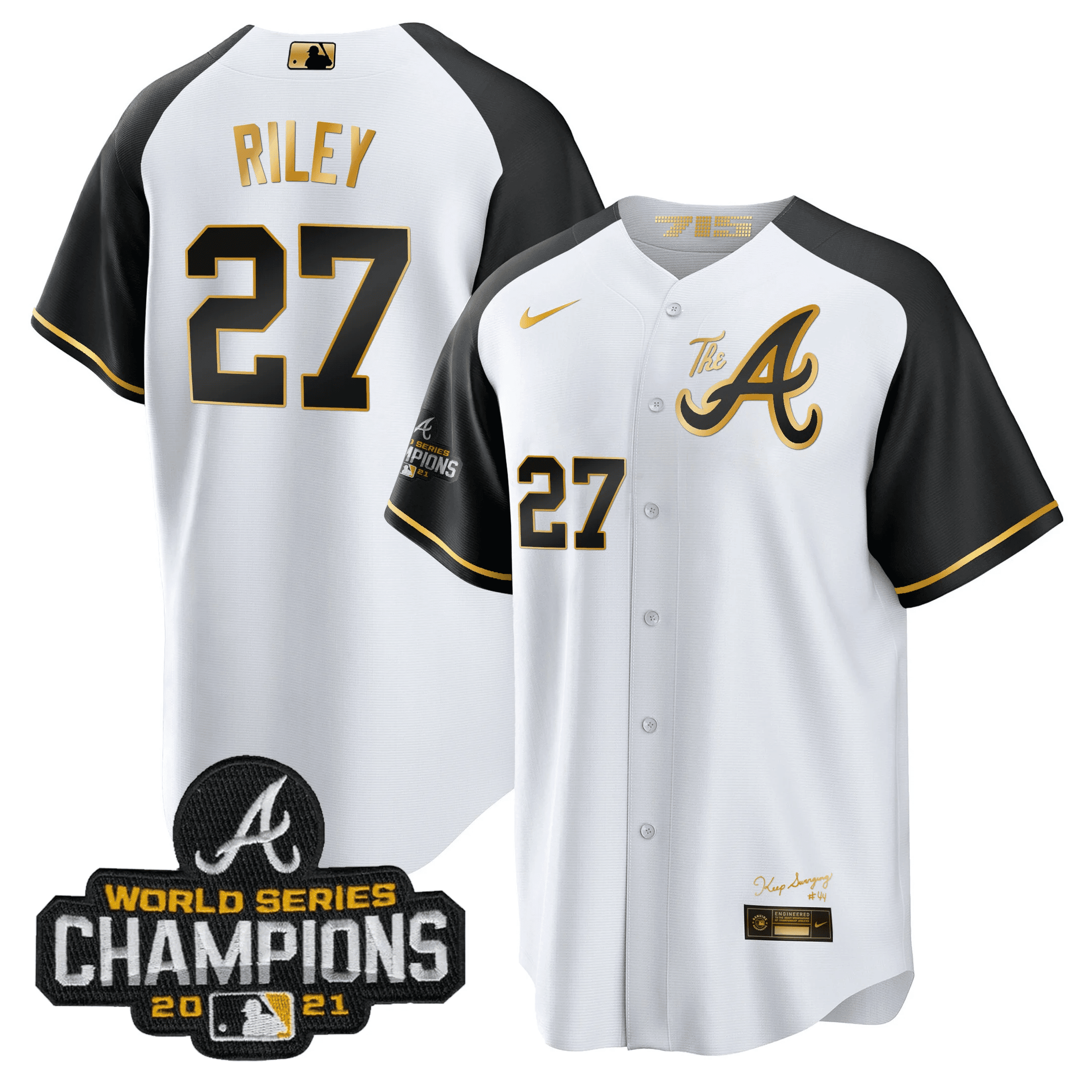 Austin Riley Men's Atlanta Braves Champions Alternate Gold Cool Base Black Sleeves Jersey - All Stitched