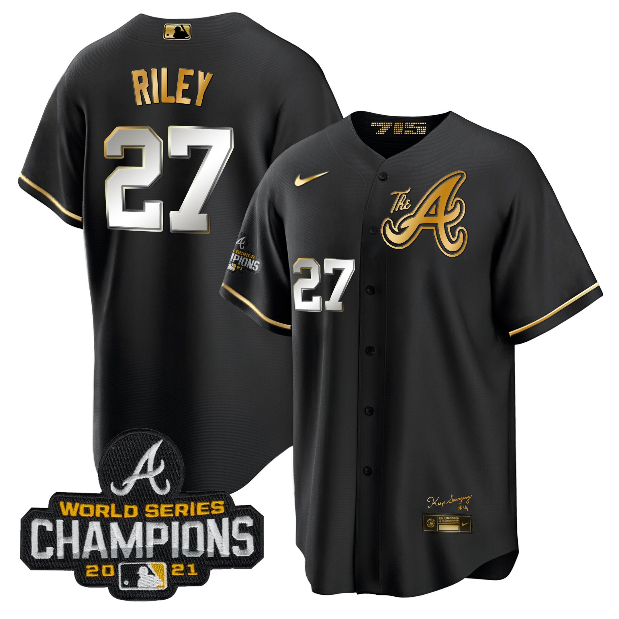 Austin Riley Men's Atlanta Braves Champions City Connect Gold Cool Base Black Gold Jersey - All Stitched