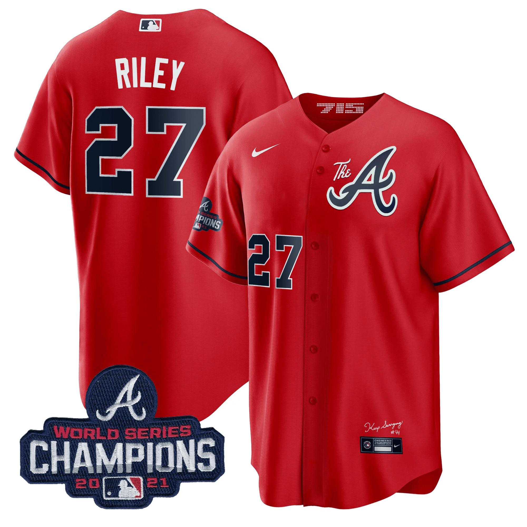 Austin Riley Men's Atlanta Braves Champions City Connect Gold Cool Base Red Jersey - All Stitched