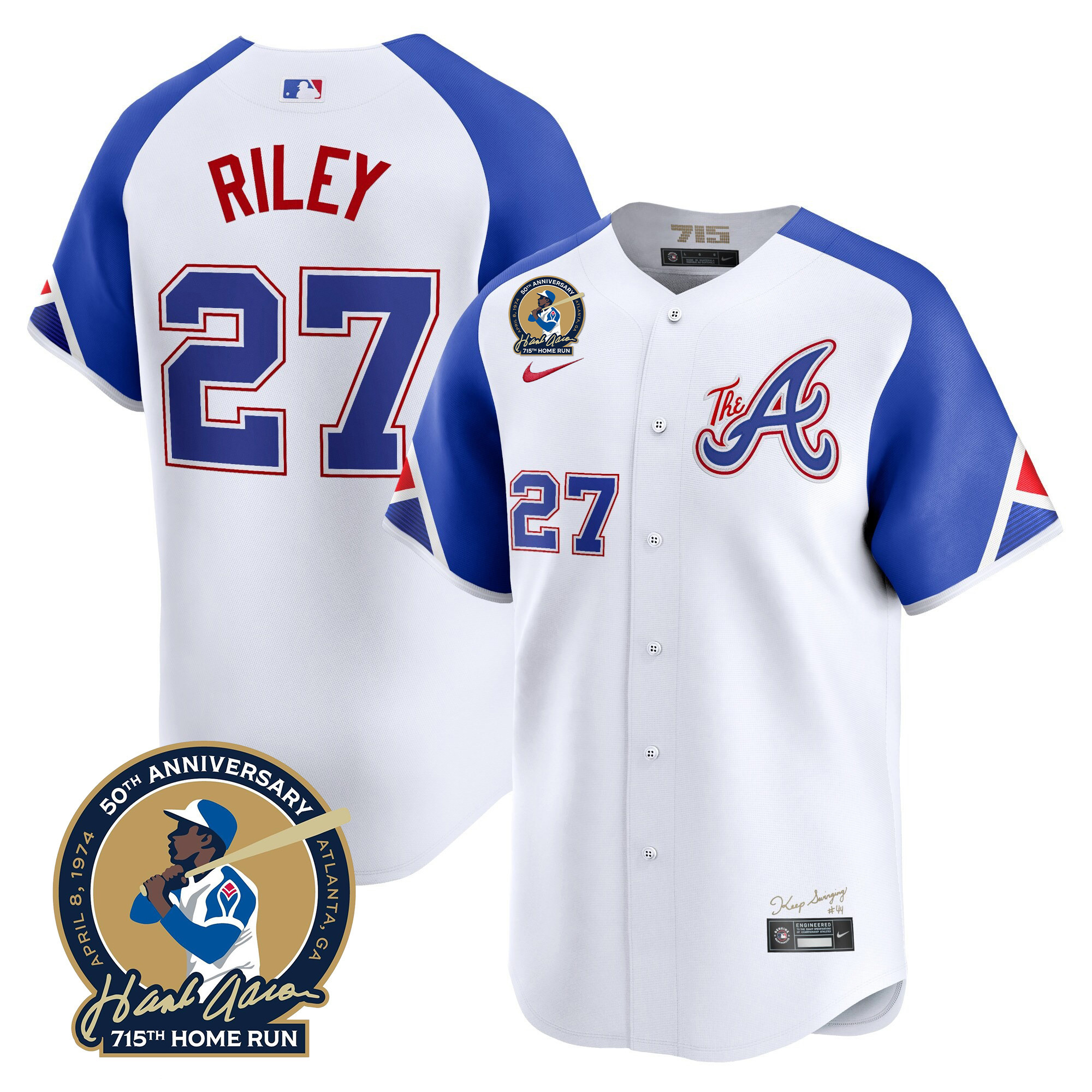 Austin Riley Men's Atlanta Braves Hank Aaron 715th Home Run Patch Vapor Premier Limited City Connect Jersey - All Stitched