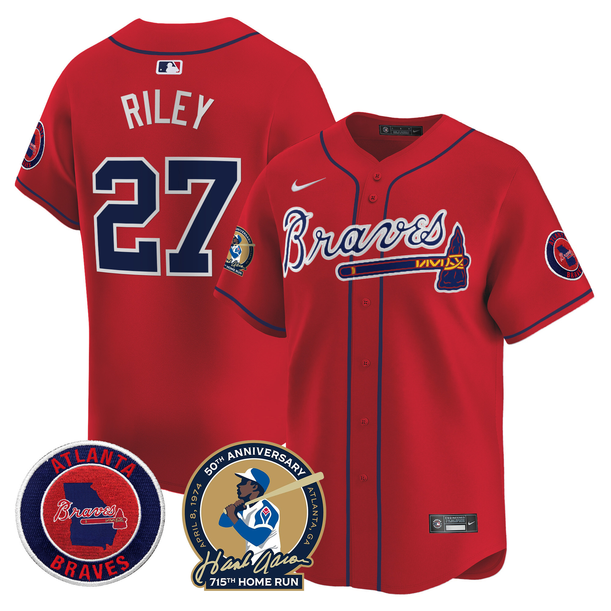 Austin Riley Men's Atlanta Braves Hank Aaron 715th Home Run Patch Vapor Premier Limited Red Jersey - All Stitched