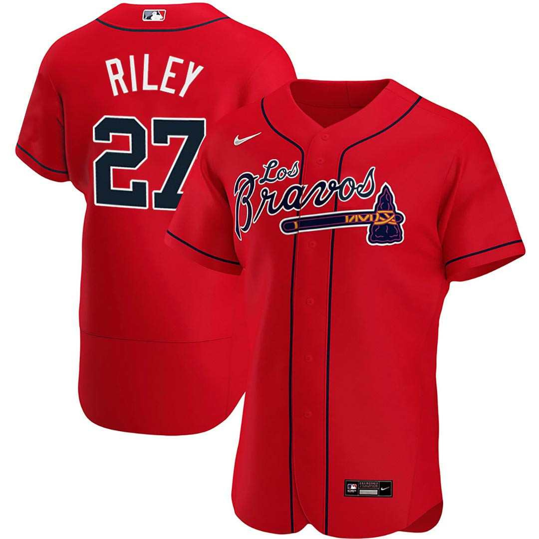 Austin Riley Men's Atlanta Braves Los Bravos Flex Red  Jersey - All Stitched