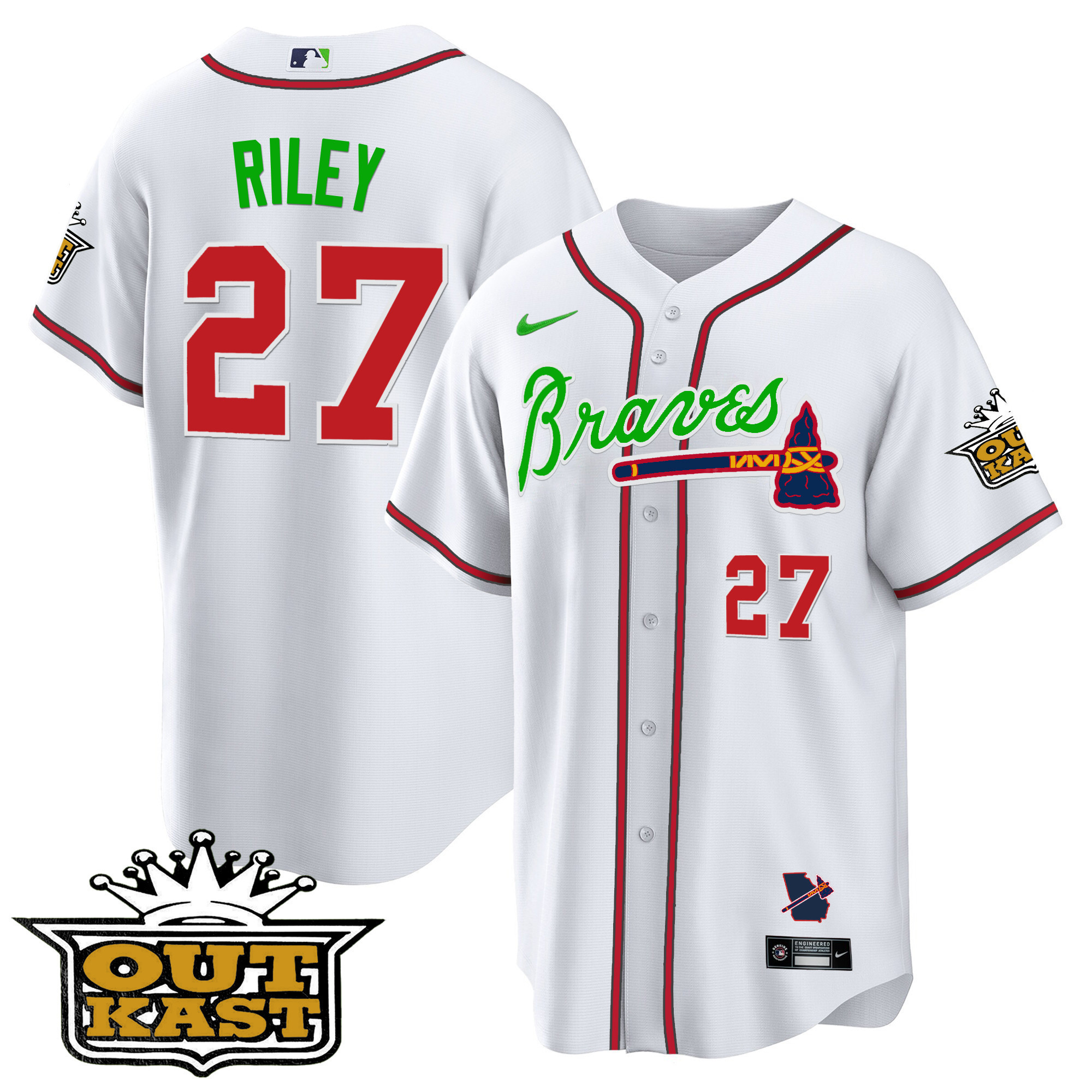 Austin Riley Men's Atlanta Braves Outkast Cool Base V2 White Jersey - All Stitched