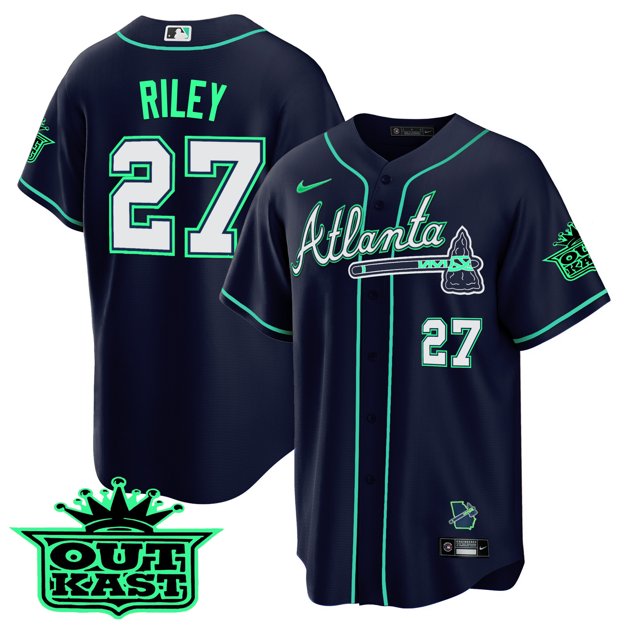 Austin Riley Men's Atlanta Braves Outkast Cool Base V3 - Galaxy Version Atliens Jersey - All Stitched