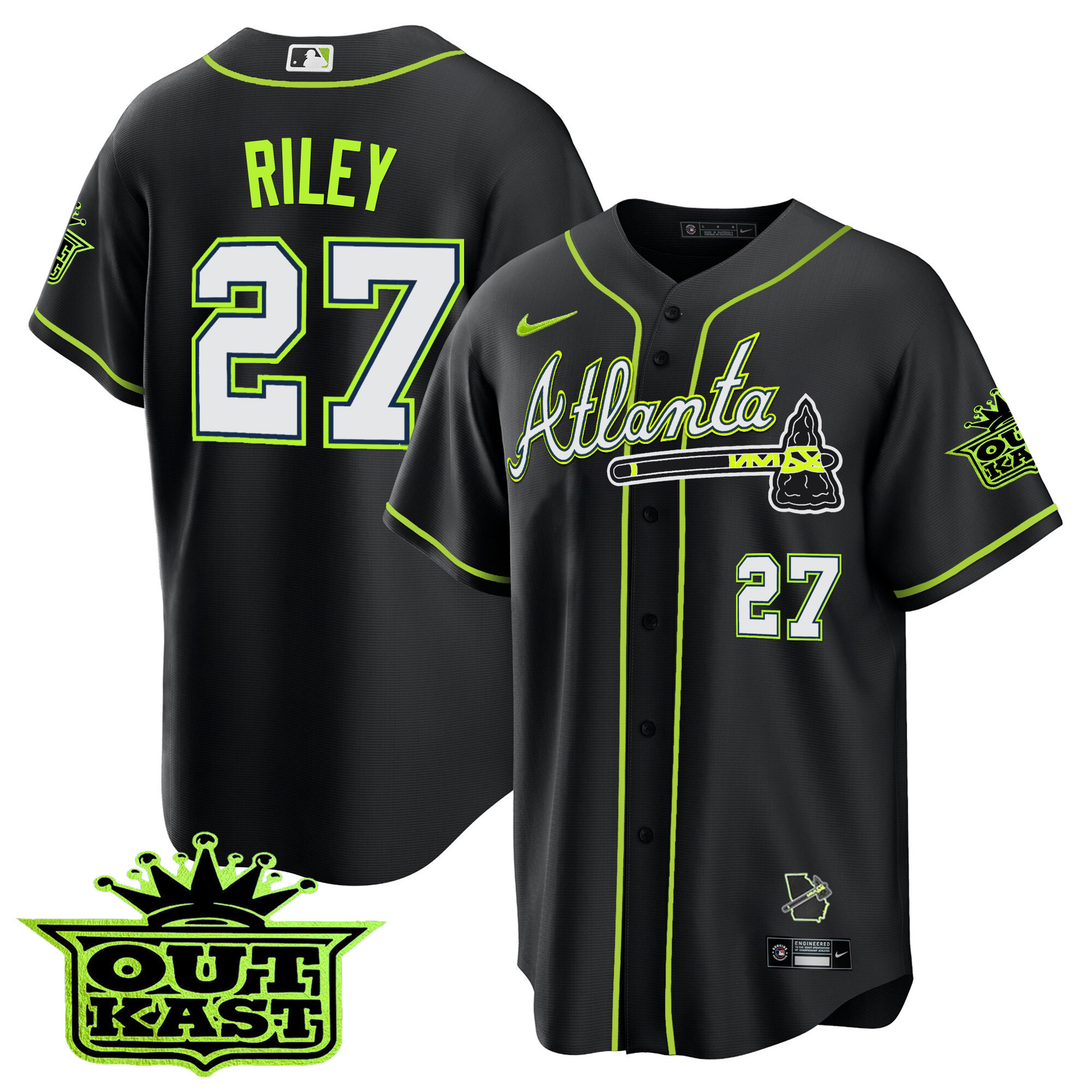 Austin Riley Men's Atlanta Braves Outkast Cool Base V3 Black Jersey - All Stitched