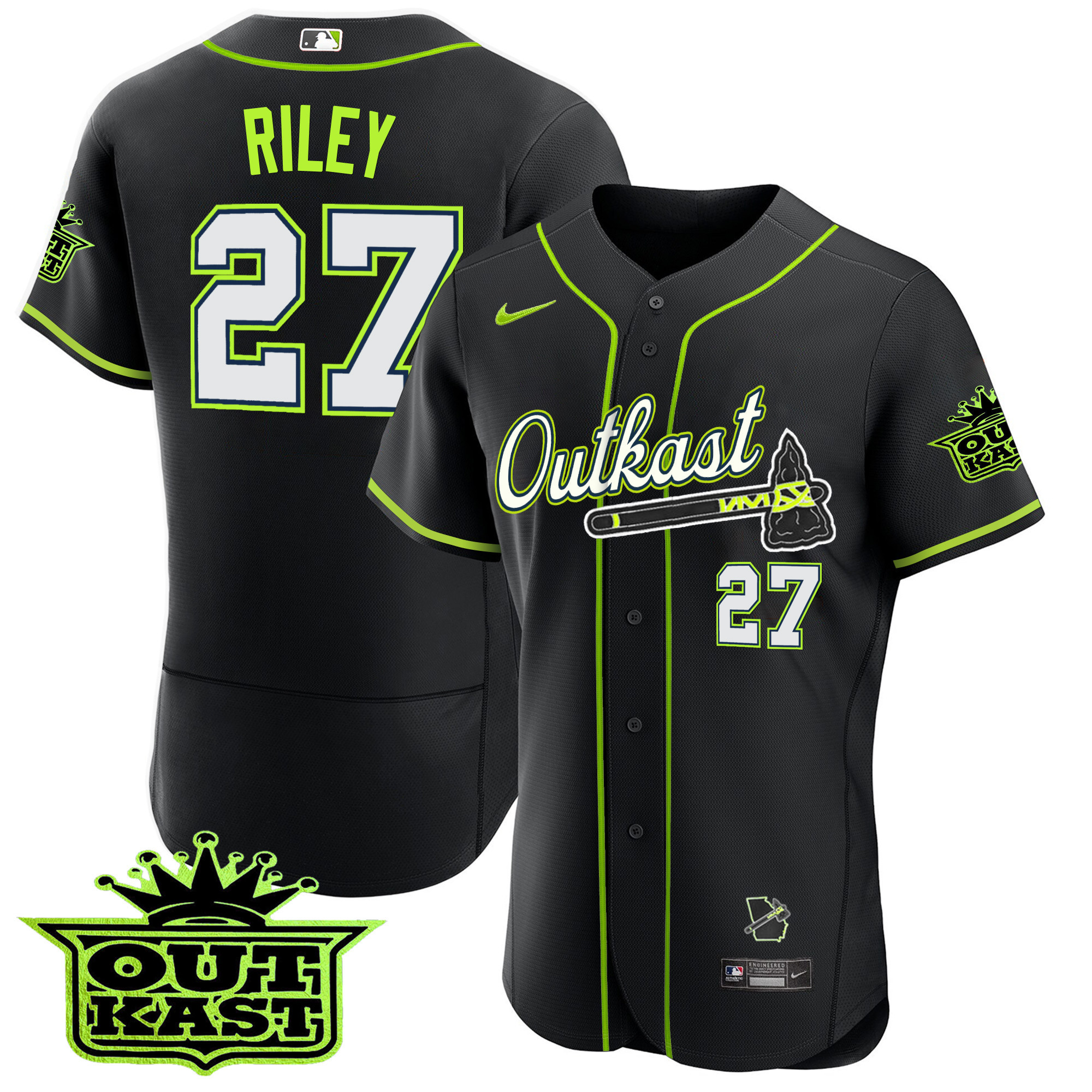 Austin Riley Men's Atlanta Braves Outkast Flex Base Black Jersey - All Stitched