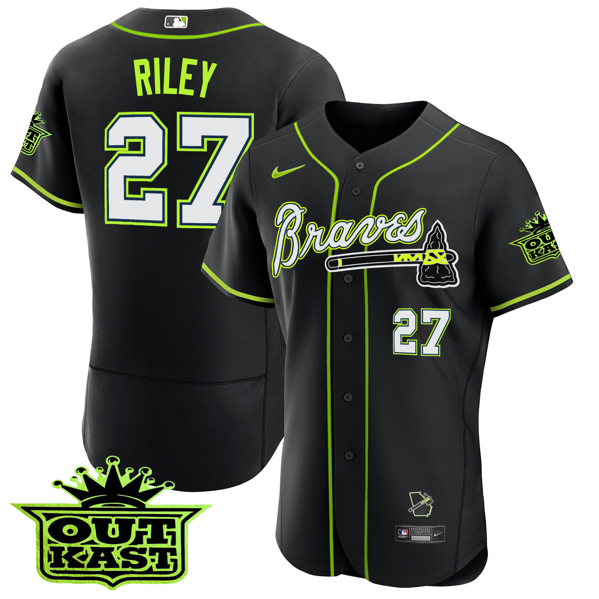 Austin Riley Men's Atlanta Braves Outkast Flex Base V2 Black Jersey - All Stitched