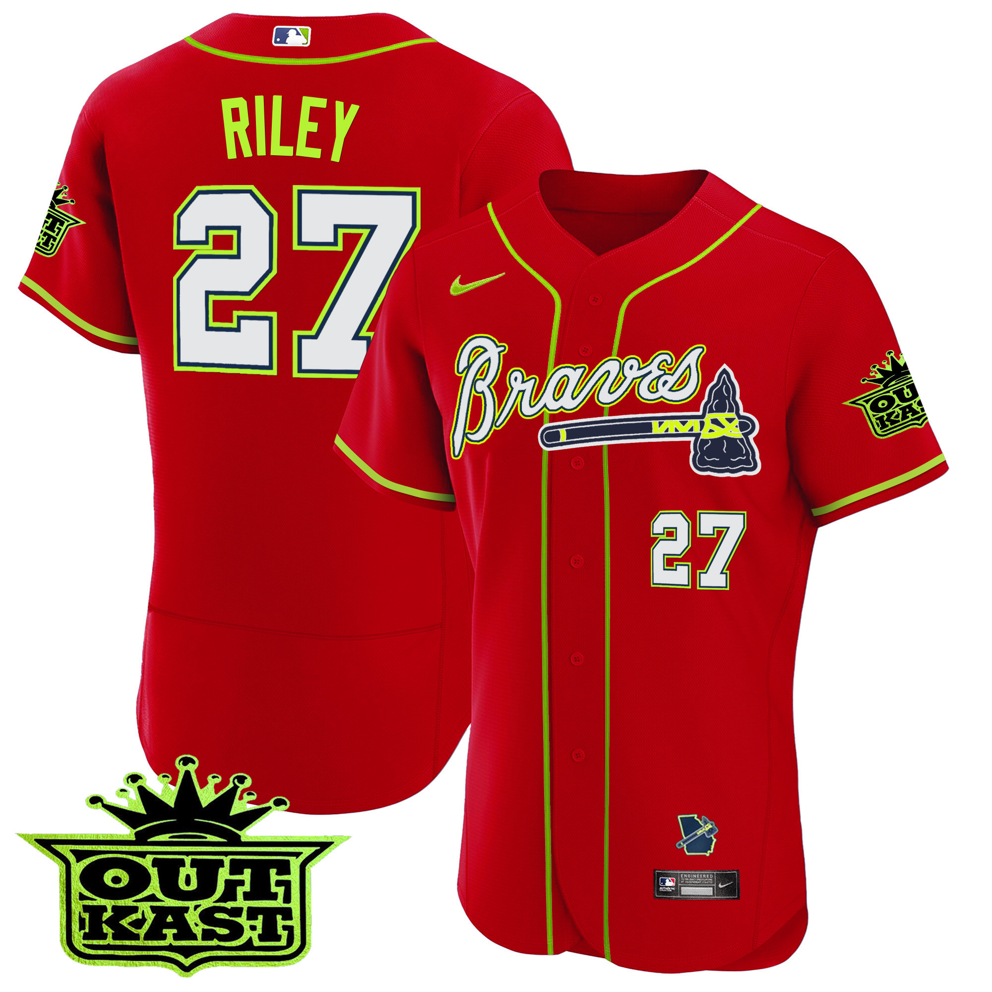 Austin Riley Men's Atlanta Braves Outkast Flex Base V2 Red Jersey - All Stitched