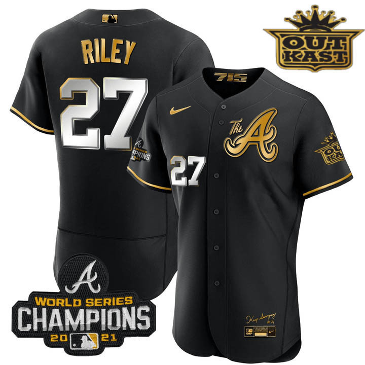 Austin Riley Men's Atlanta Braves Outkast Gold The A Flex Base Black Gold Jersey - All Stitched