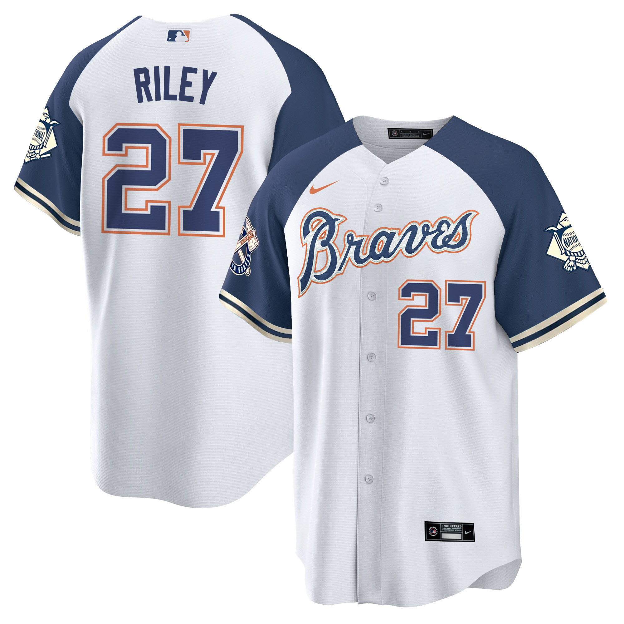 Austin Riley Men's Atlanta Braves Peaches n' Cream Alternate Navy Jersey - All Stitched