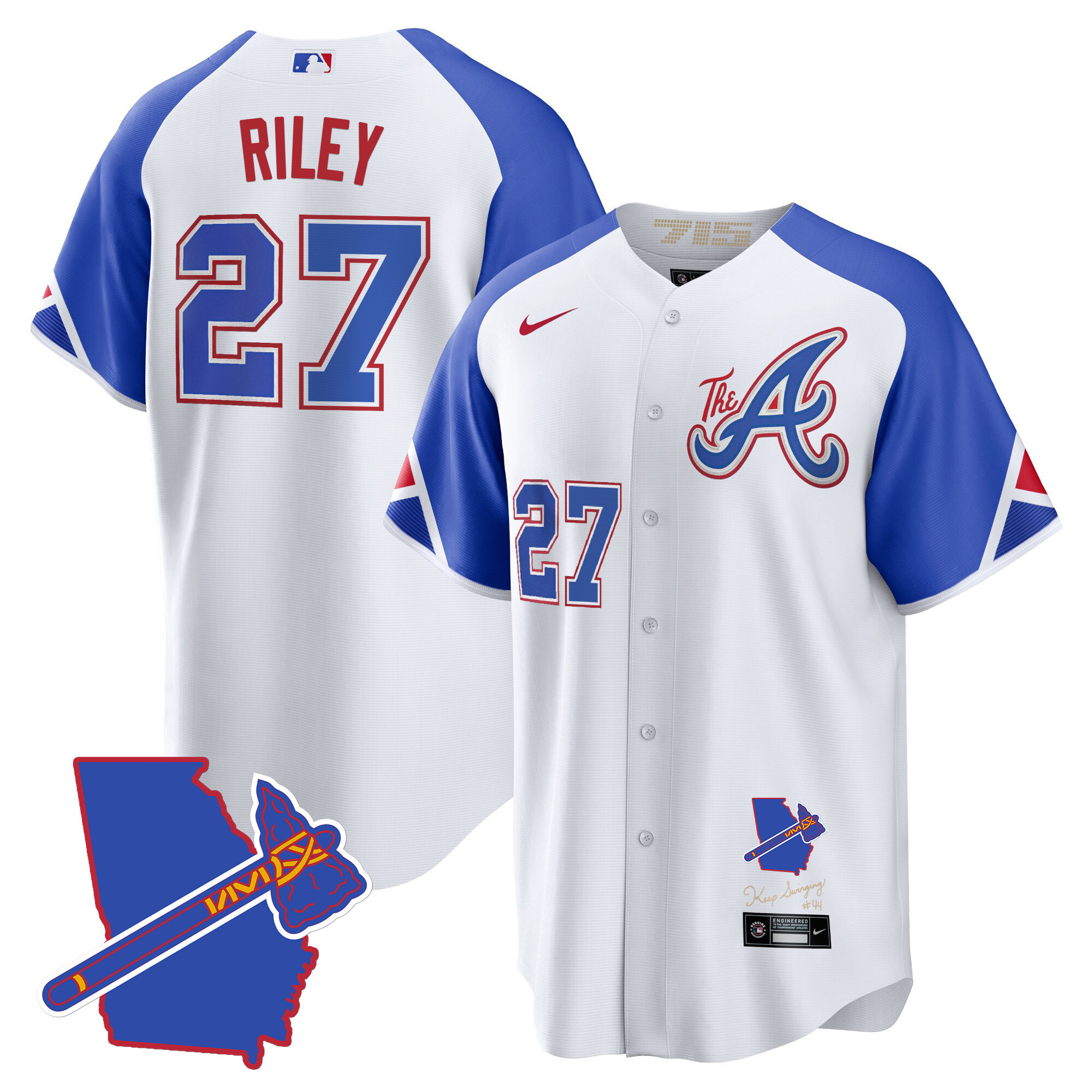 Austin Riley Men's Atlanta Braves The A Gold Cool Base - Georgia Patch City Connect Jersey - All Stitched