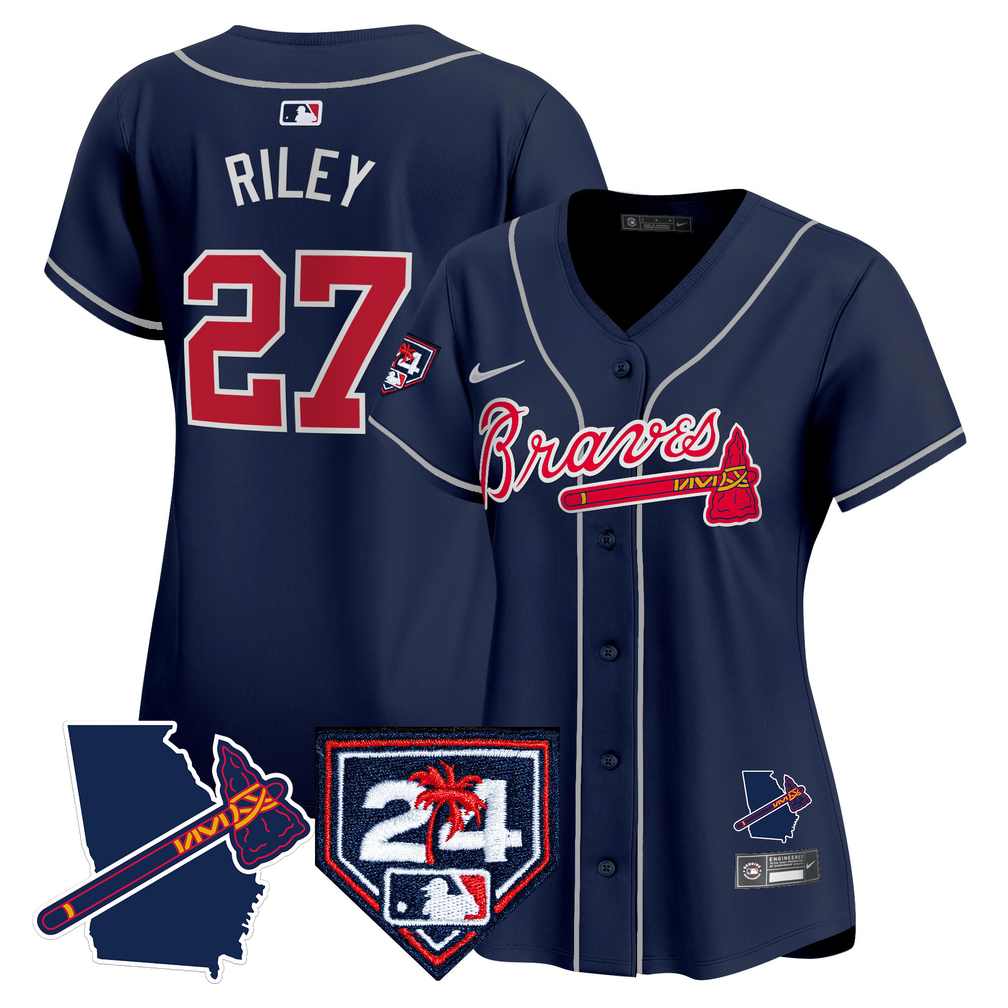 Austin Riley Women's Atlanta Braves 2024 Spring Training & Georgia Patch Vapor Premier Limited Navy Jersey - All Stitched