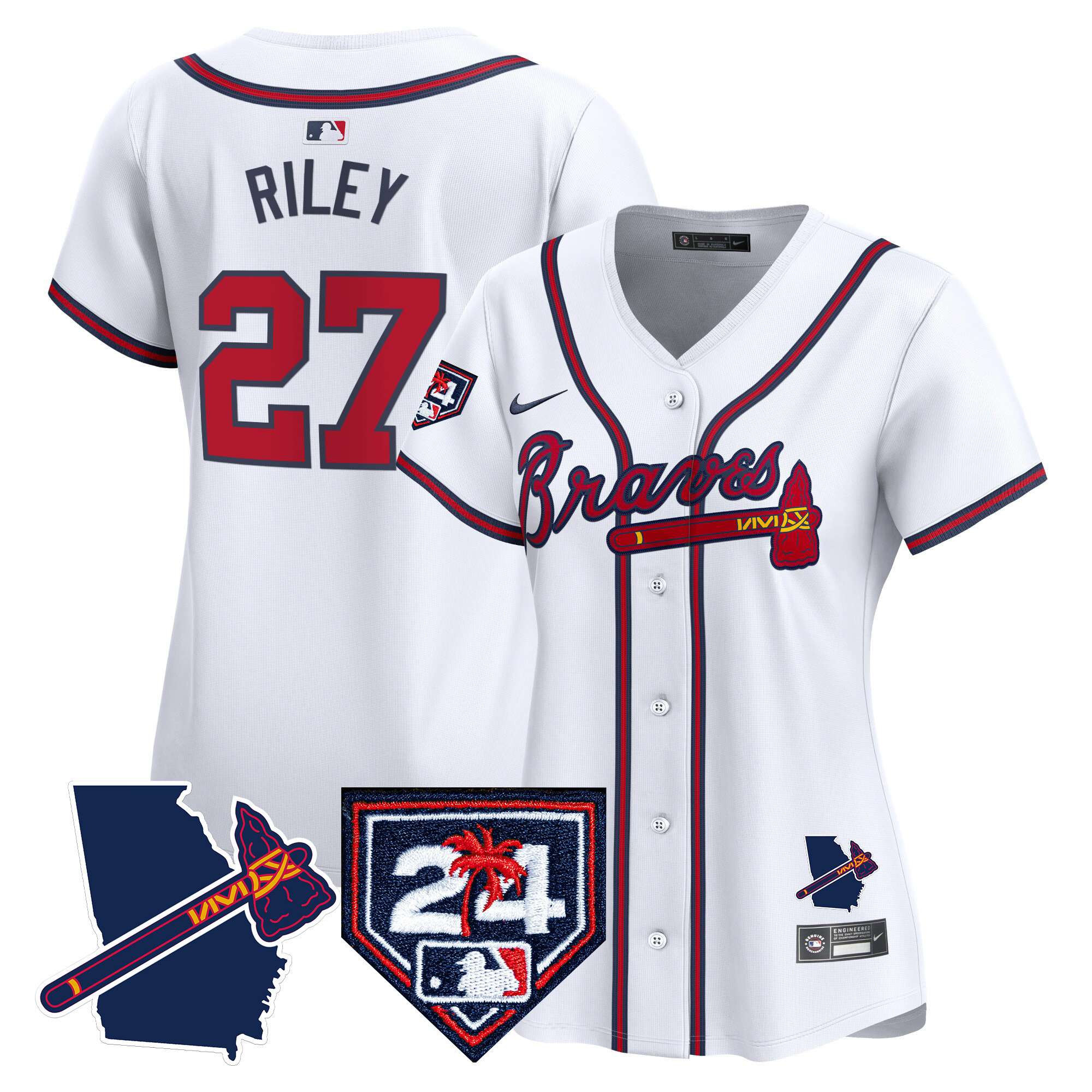 Austin Riley Women's Atlanta Braves 2024 Spring Training & Georgia Patch Vapor Premier Limited White Jersey - All Stitched