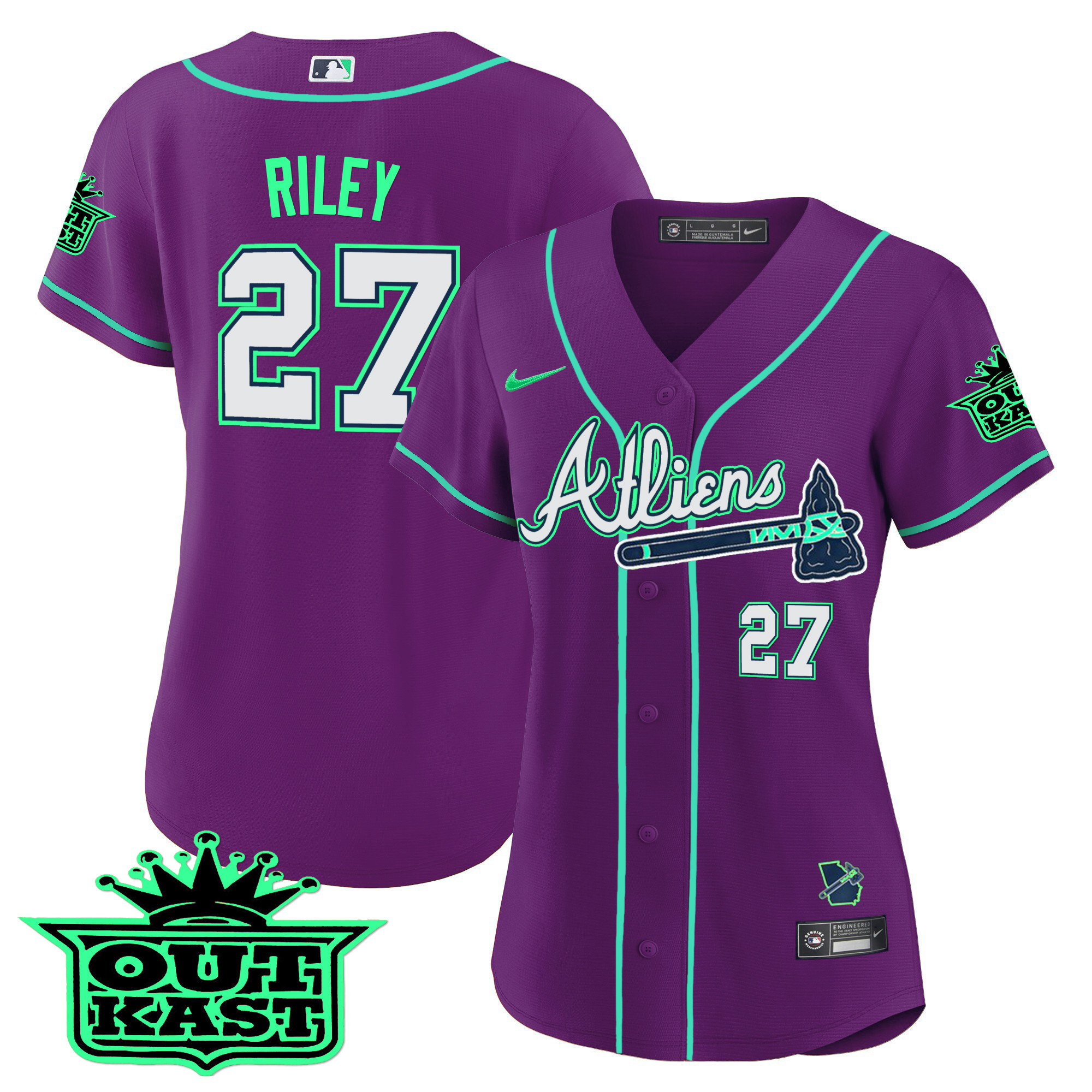 Austin Riley Women's Atlanta Braves Atliens Baseball - Galaxy Version Purple Jersey - All Stitched
