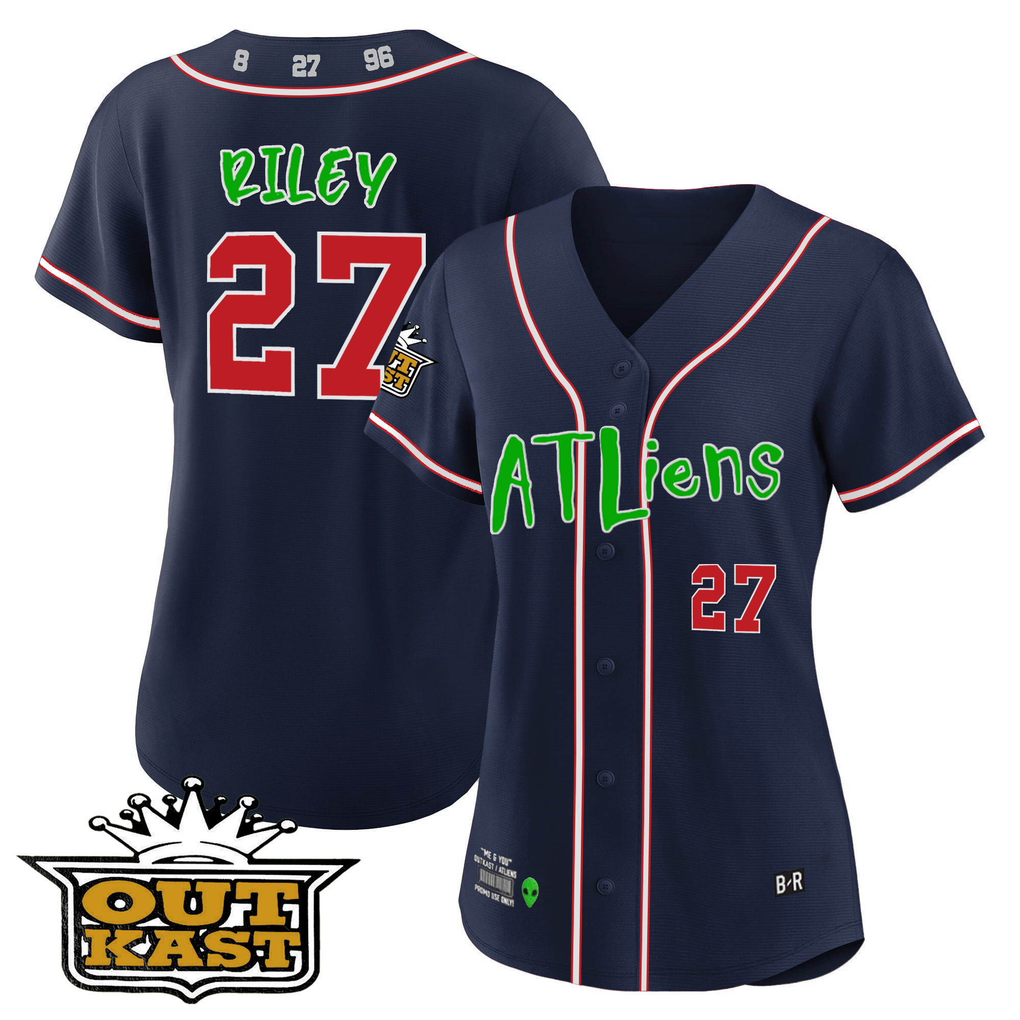 Austin Riley Women's Atlanta Braves Atliens Navy Jersey - All Stitched
