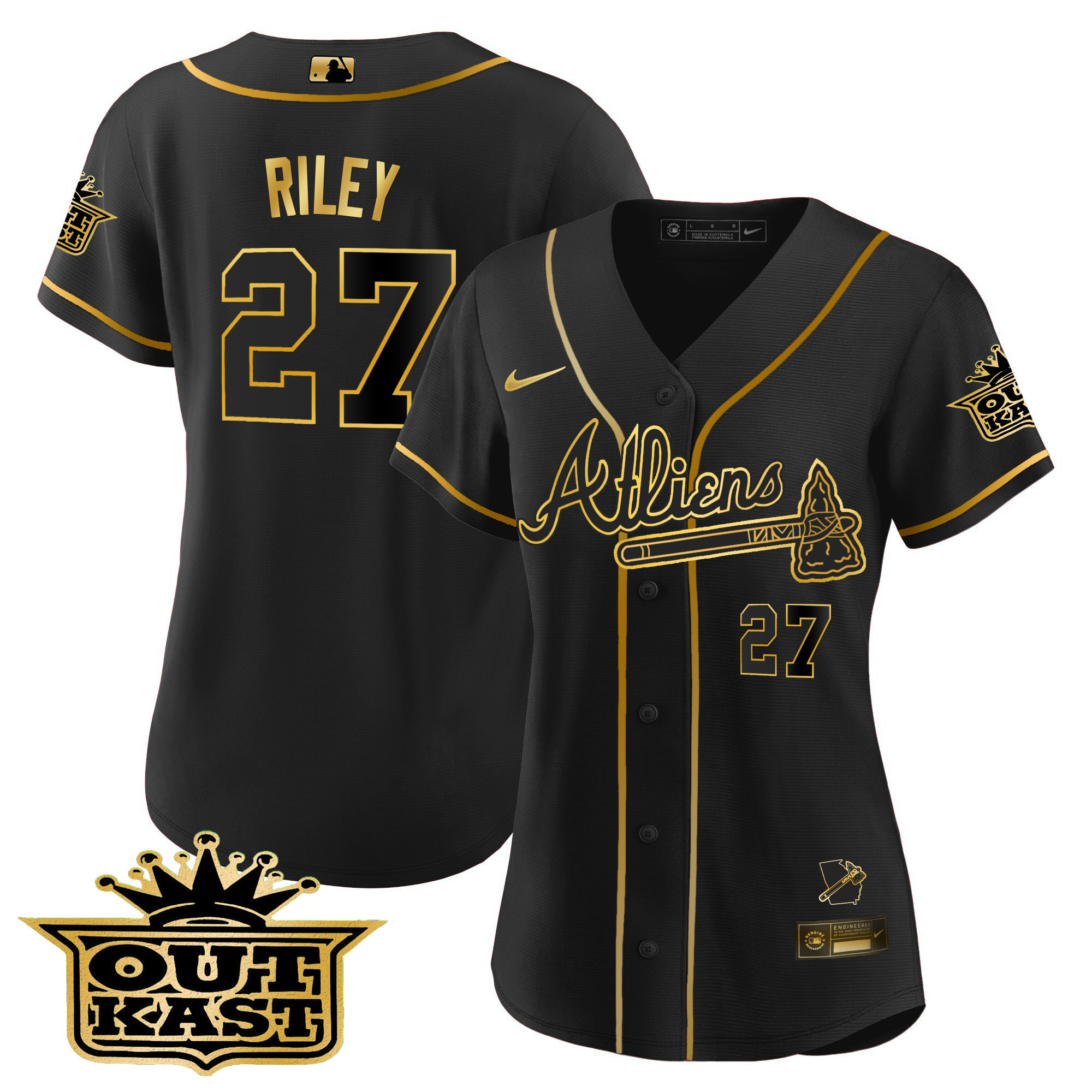 Austin Riley Women's Atlanta Braves Atliens V2 Black Gold Jersey - All Stitched