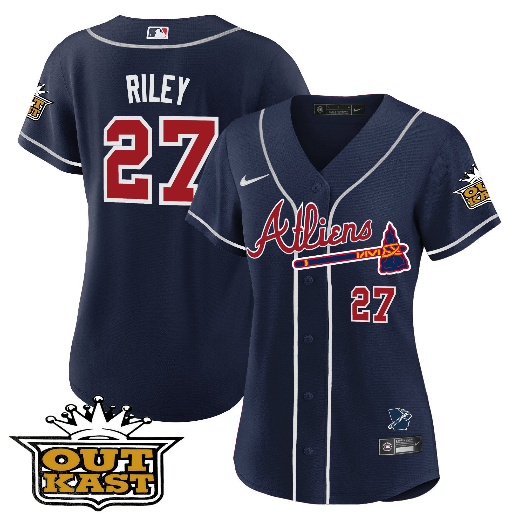 Austin Riley Women's Atlanta Braves Atliens V2 Navy Jersey - All Stitched