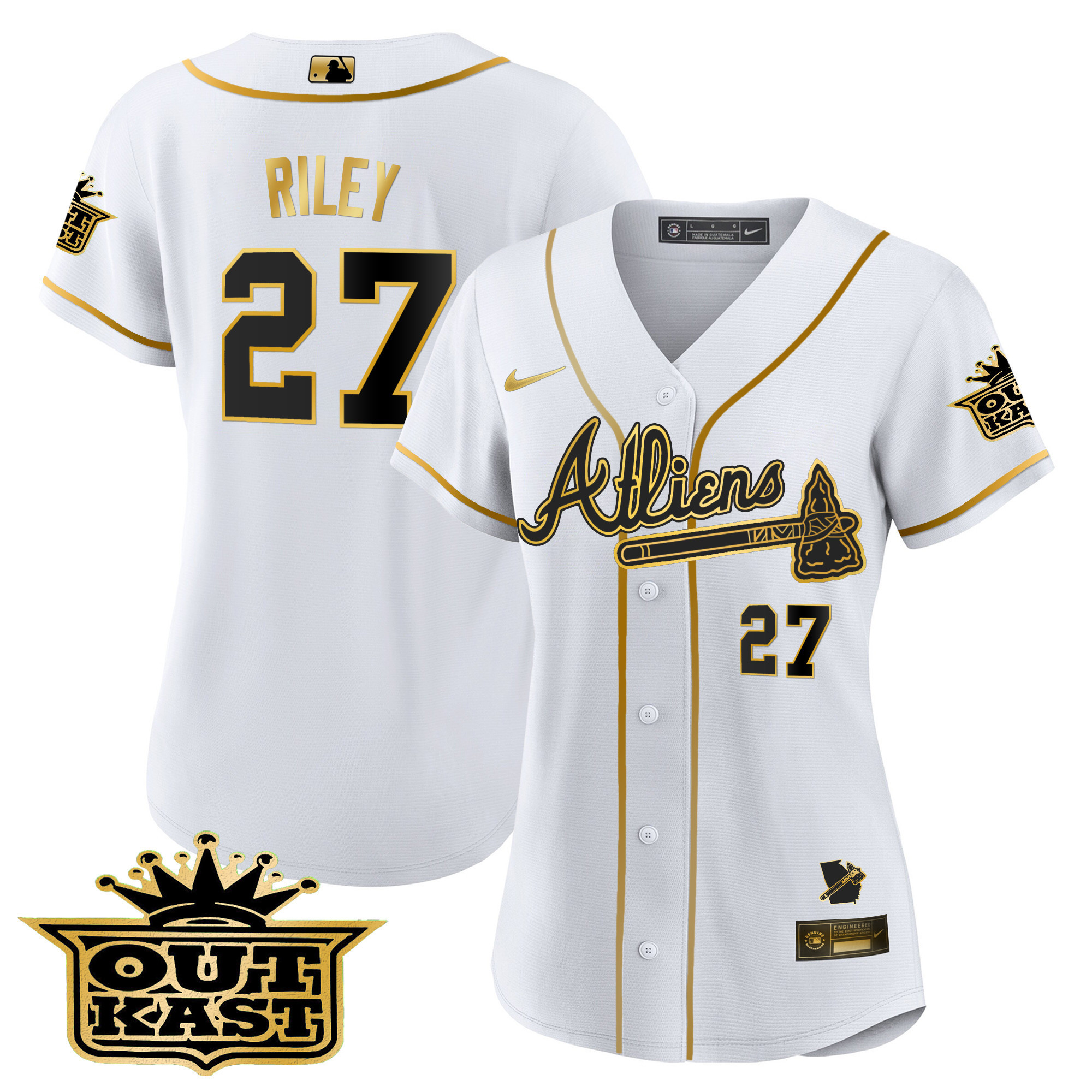 Austin Riley Women's Atlanta Braves Atliens V2 White Gold Jersey - All Stitched