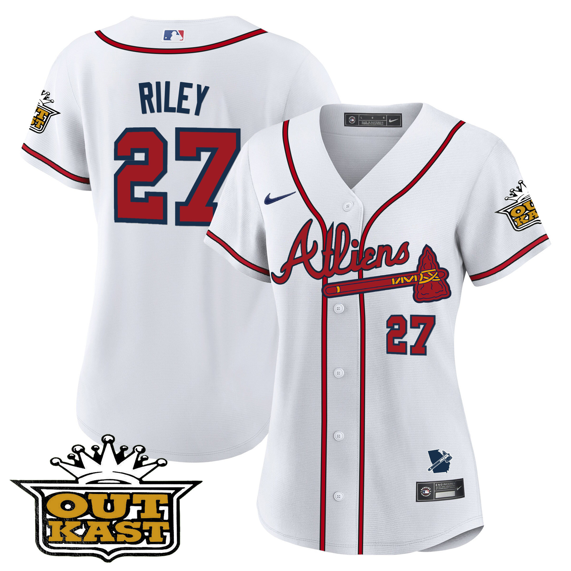Austin Riley Women's Atlanta Braves Atliens V2 White Jersey - All Stitched