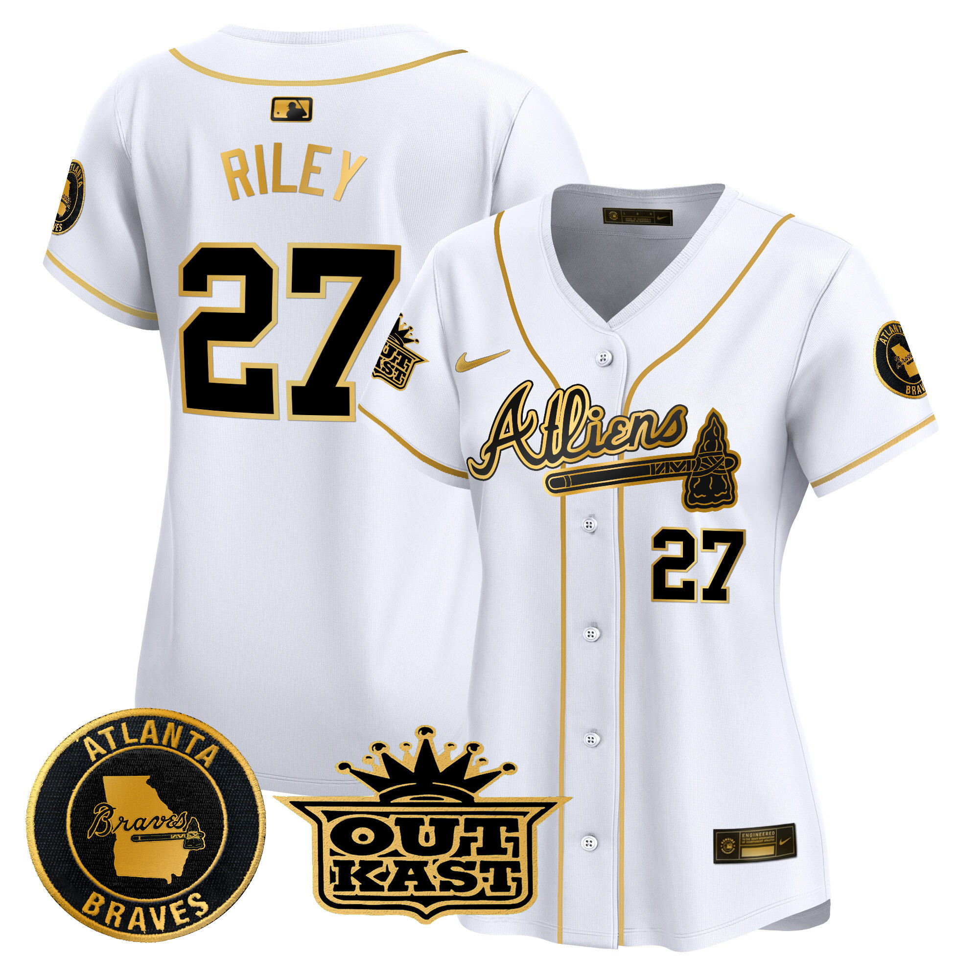 Austin Riley Women's Atlanta Braves Atliens Vapor Premier Limited White Gold Jersey - All Stitched