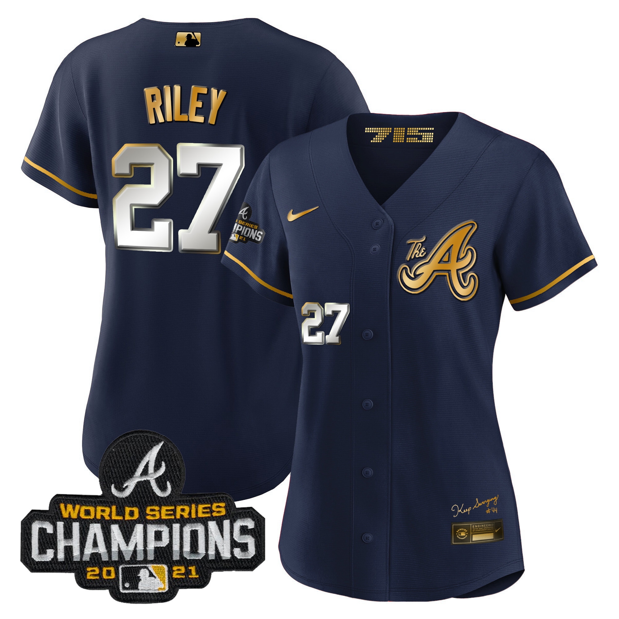 Austin Riley Women's Atlanta Braves Champions City Connect Gold Navy Gold Jersey - All Stitched