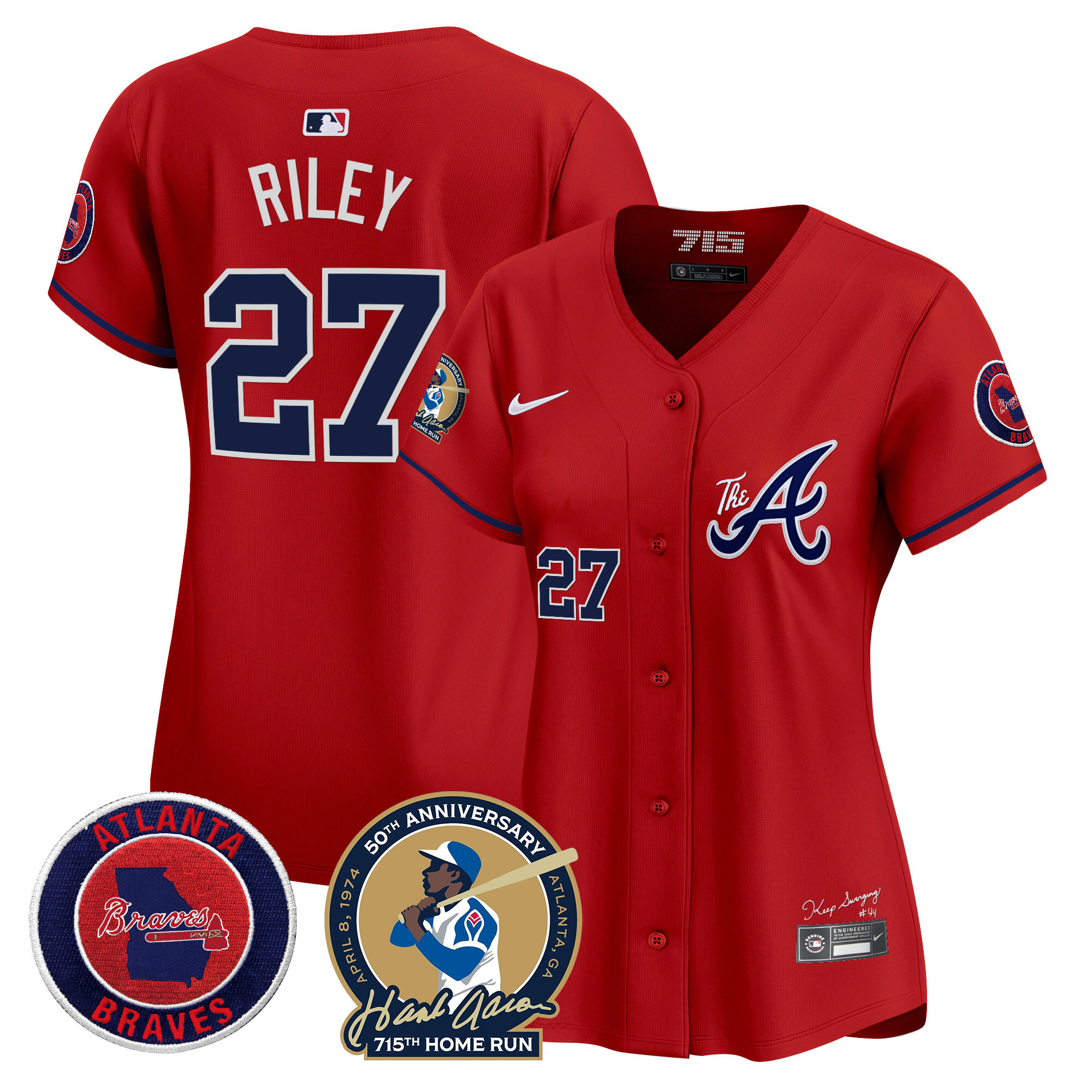 Austin Riley Women's Atlanta Braves Hank Aaron 715th Home Run Patch Vapor Premier Limited V2 Red Jersey - All Stitched