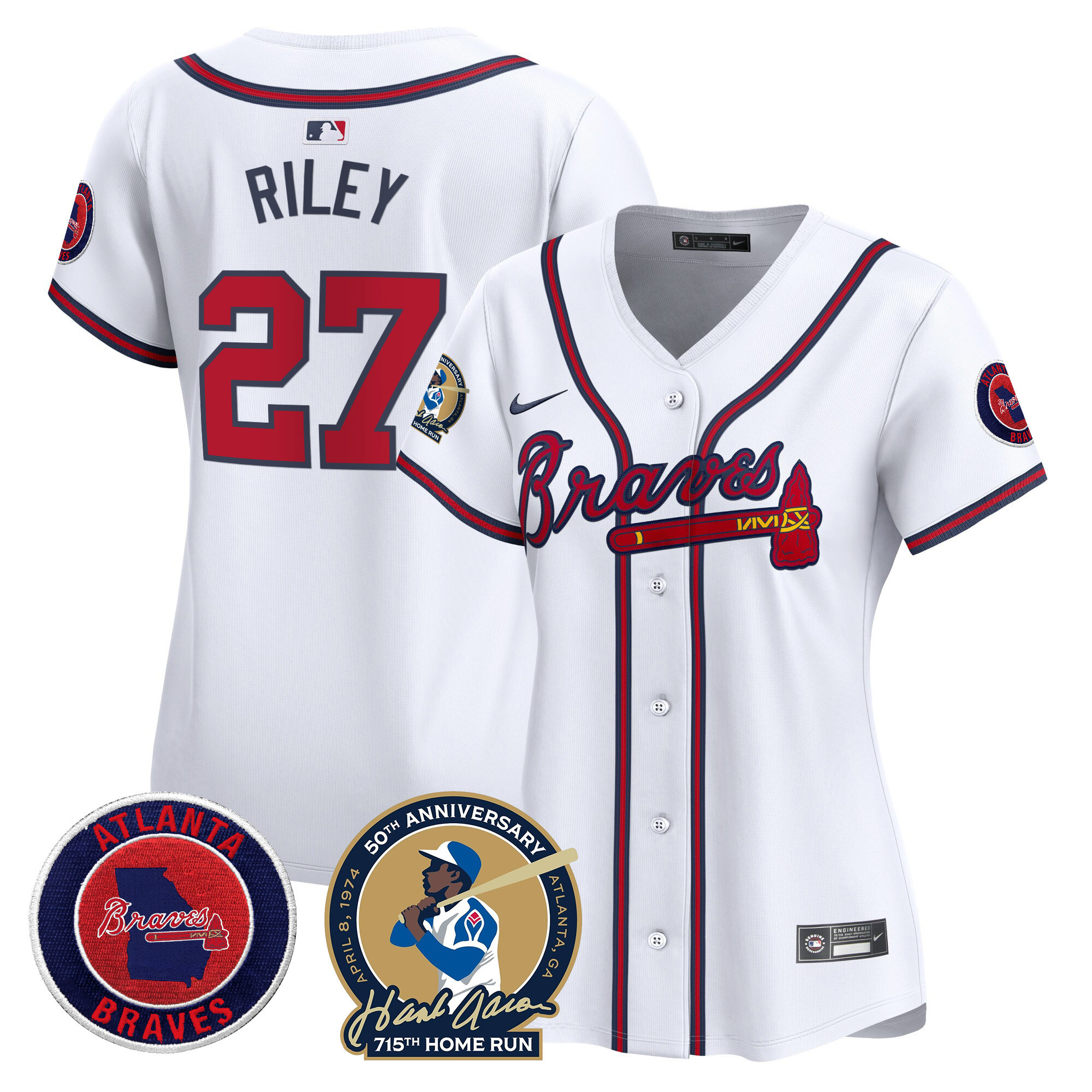 Austin Riley Women's Atlanta Braves Hank Aaron 715th Home Run Patch Vapor Premier Limited White Jersey - All Stitched