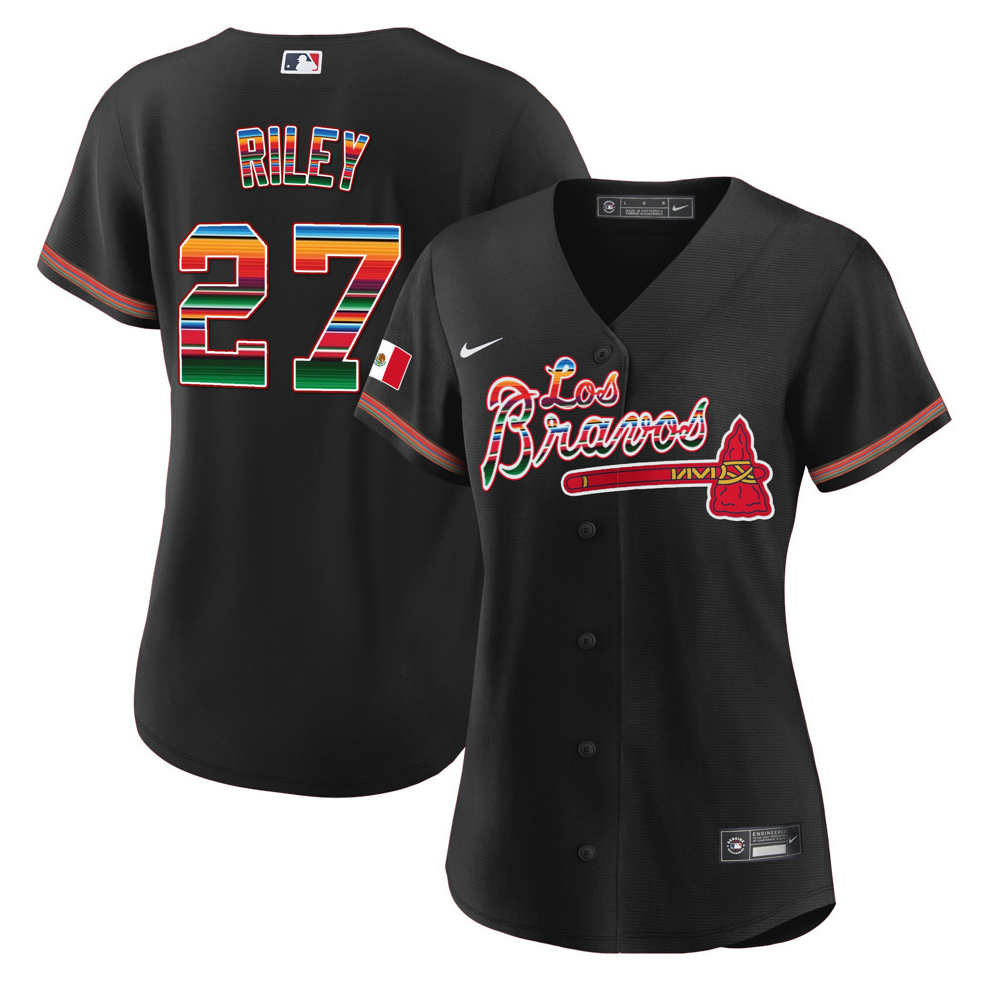 Austin Riley Women's Atlanta Braves Los Bravos Mexico Black Jersey - All Stitched