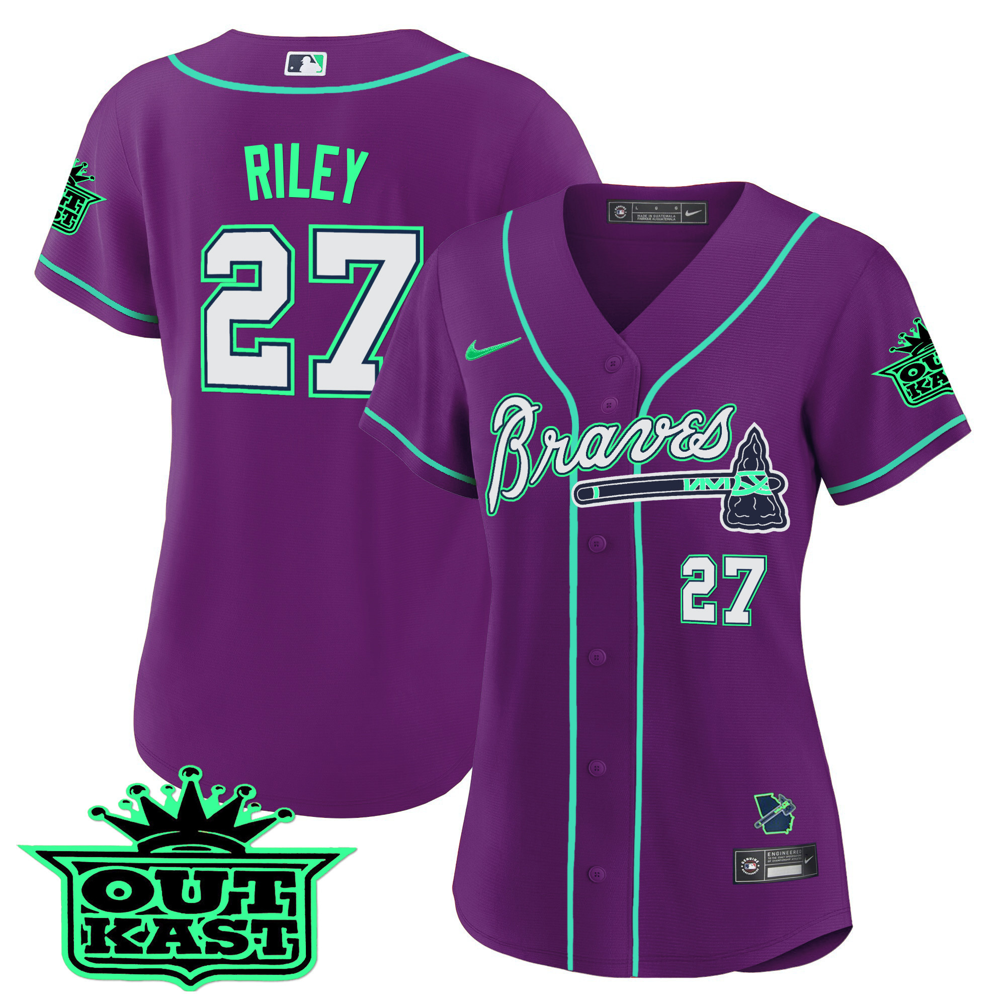 Austin Riley Women's Atlanta Braves Outkast Baseball - Galaxy Version Purple Jersey - All Stitched