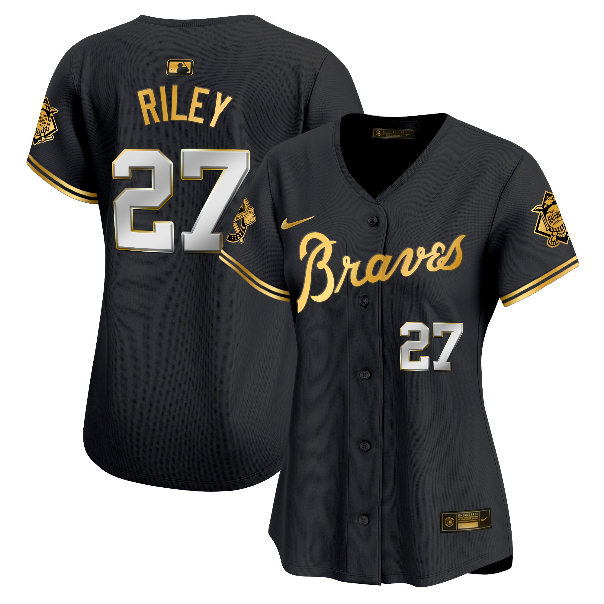 Austin Riley Women's Atlanta Braves Peaches n' Cream Vapor Premier Limited Black Gold Jersey - All Stitched