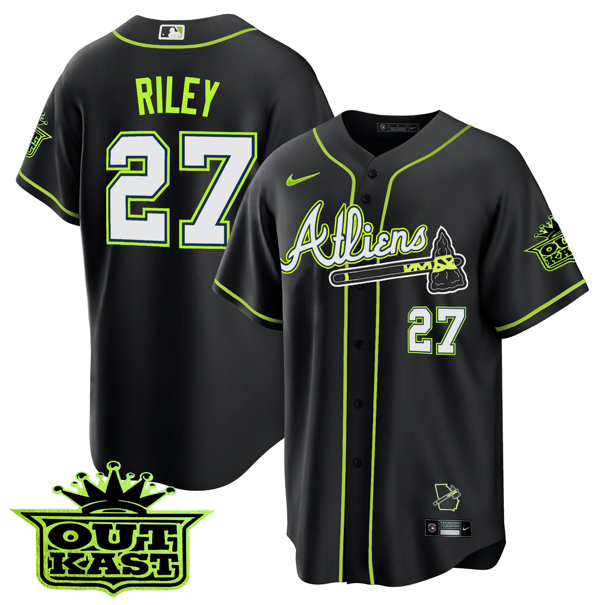 Austin Riley Youth's Atlanta Braves Atliens Cool Base Black Jersey - All Stitched