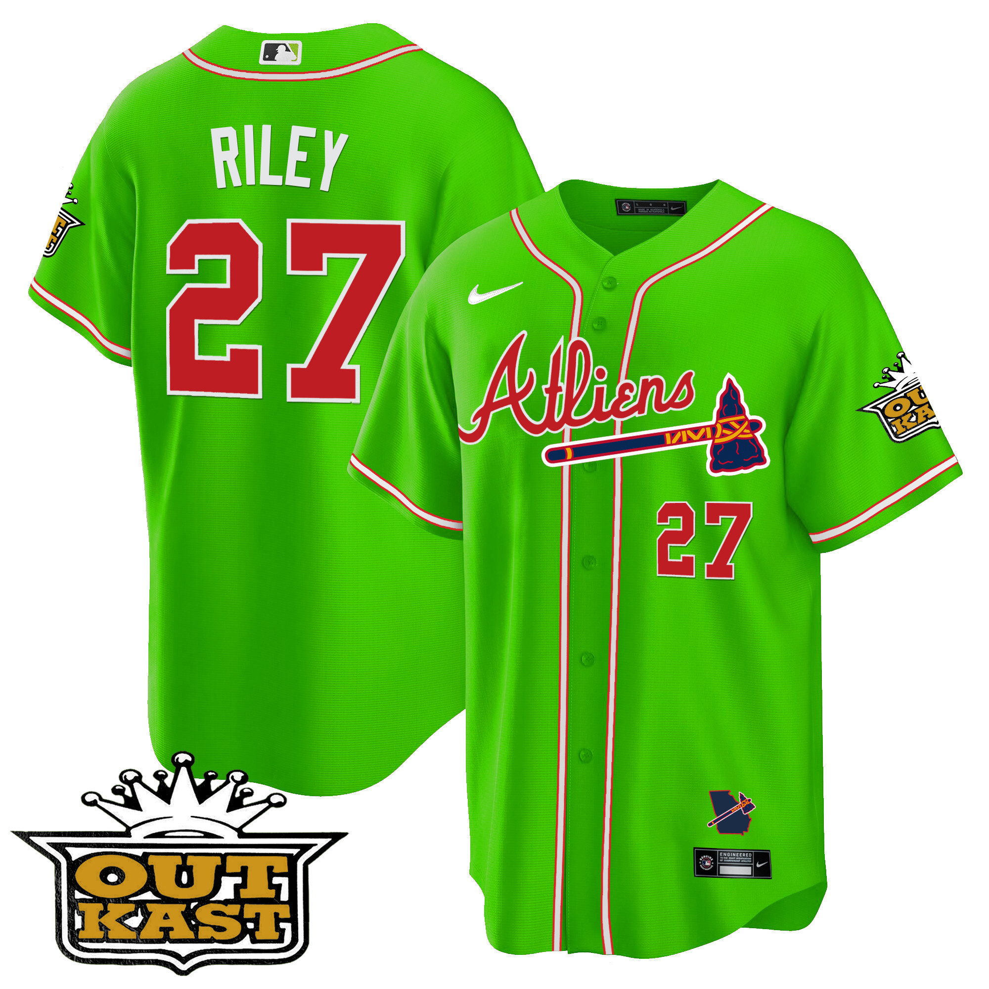 Austin Riley Youth's Atlanta Braves Atliens Cool Base Bright Green Jersey - All Stitched