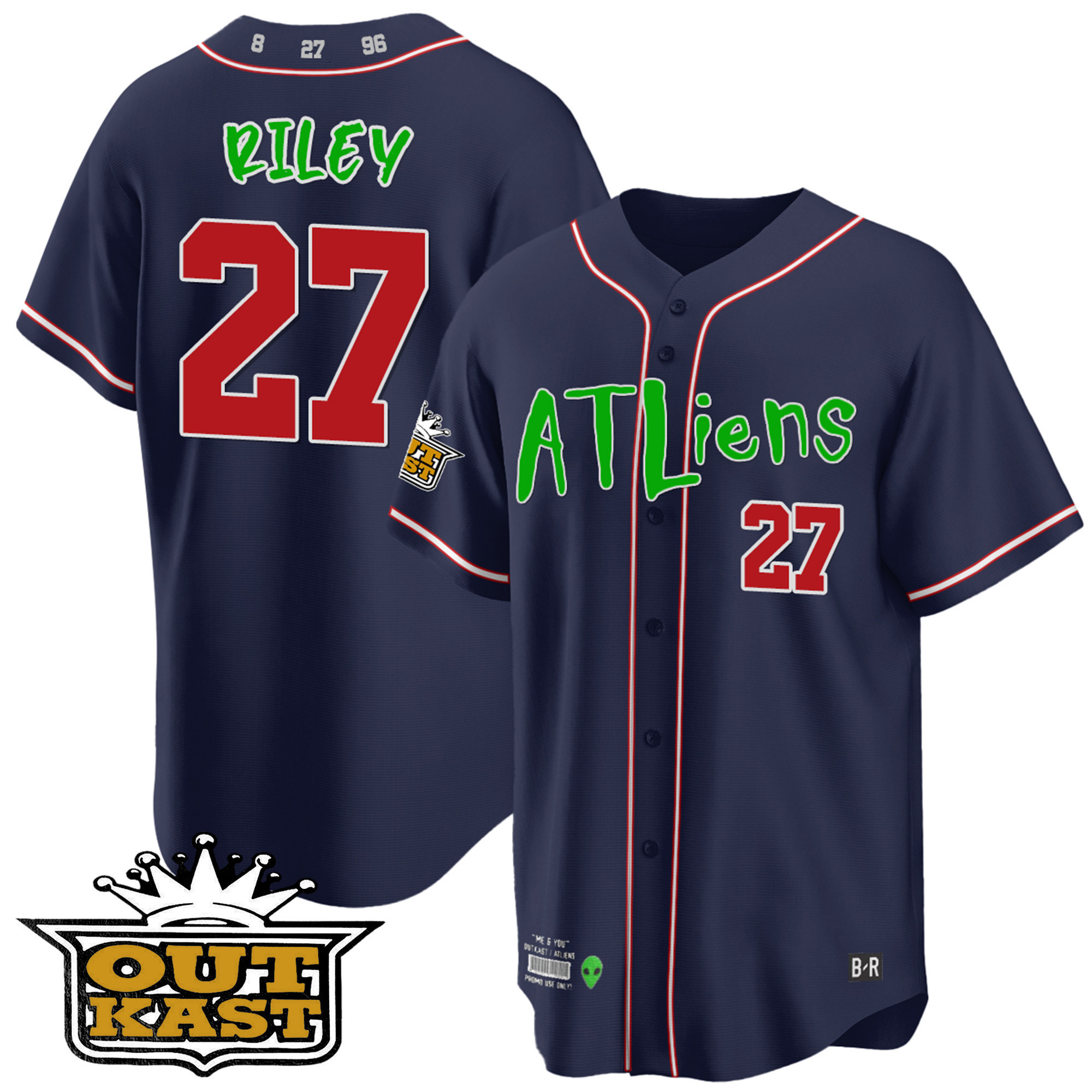 Austin Riley Youth's Atlanta Braves Atliens Cool Base Navy Jersey - All Stitched