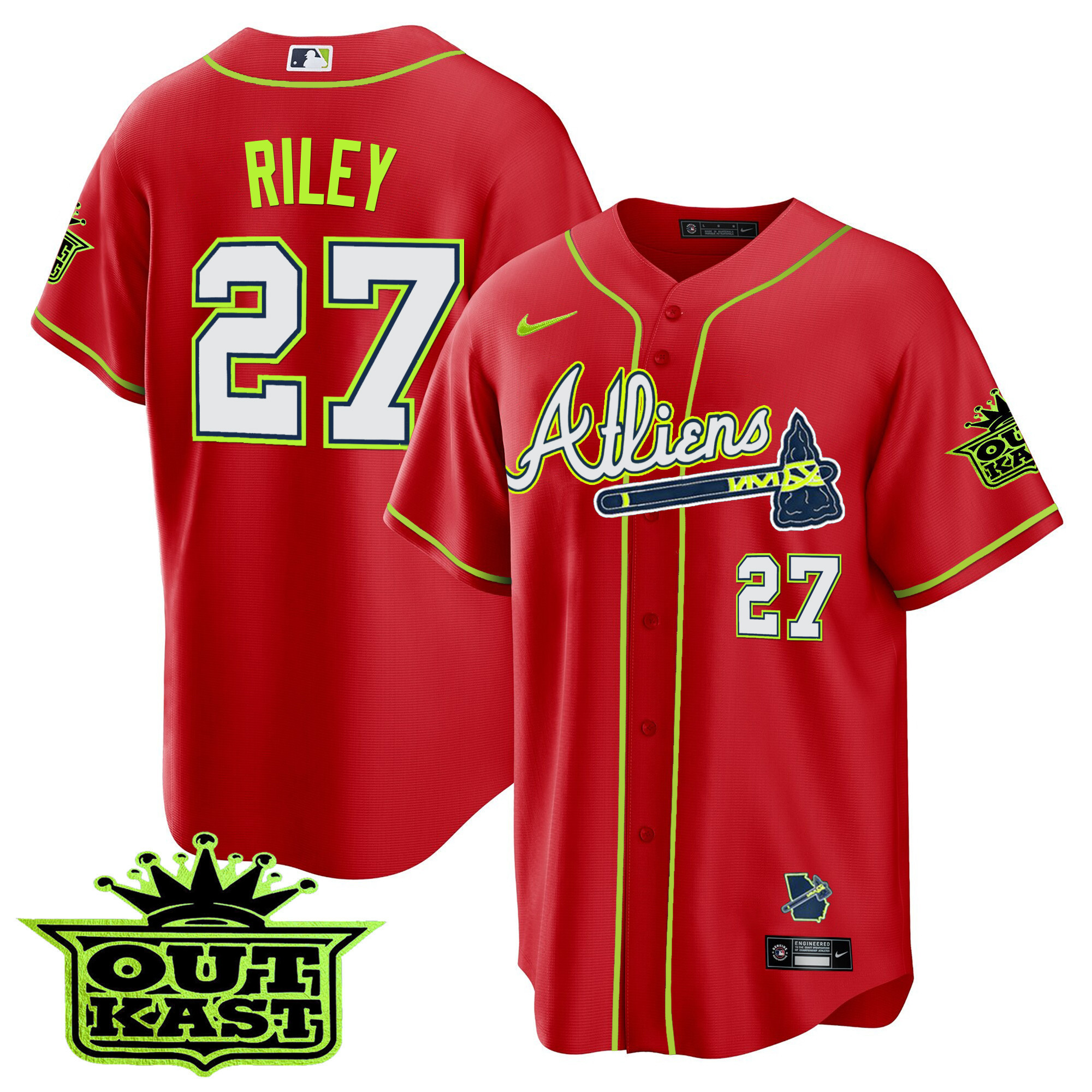 Austin Riley Youth's Atlanta Braves Atliens Cool Base Red Jersey - All Stitched